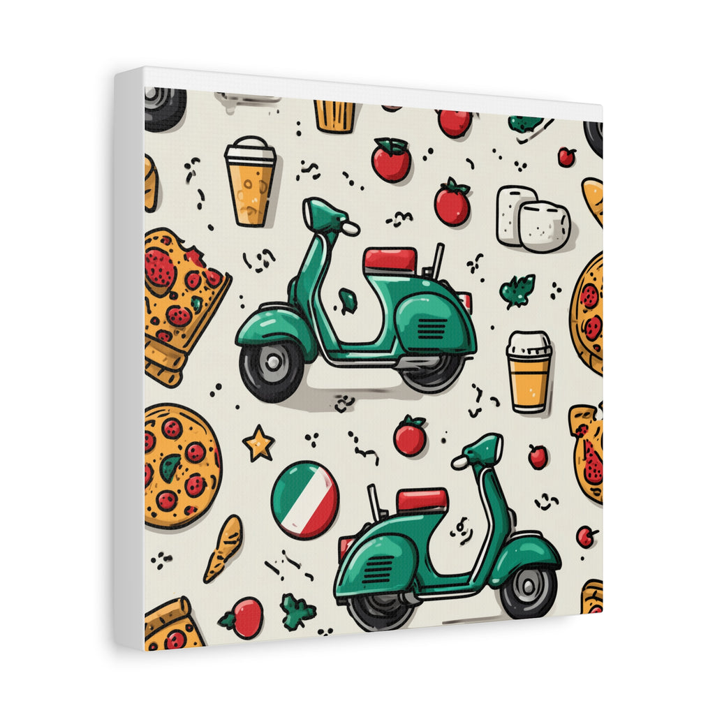 Vibrant Travel Nostalgia Canvas Art, Scooter Decor, Foodie Wall Art, Fun Home Decor, Gift for Adventurers, Kitchen Wall Hanging