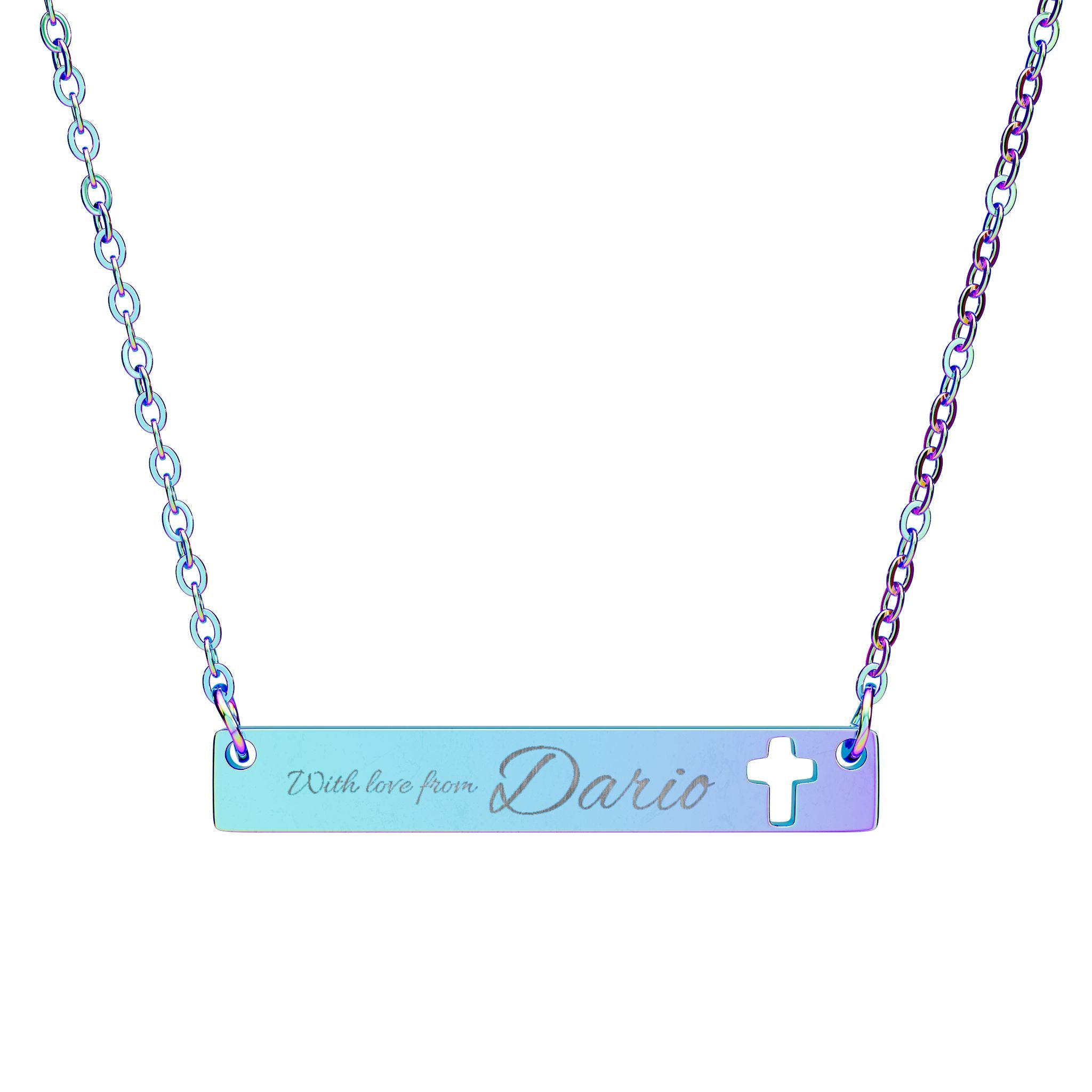 Personalized Cutout Cross Bar Necklace (Engraving) - 5 Colours