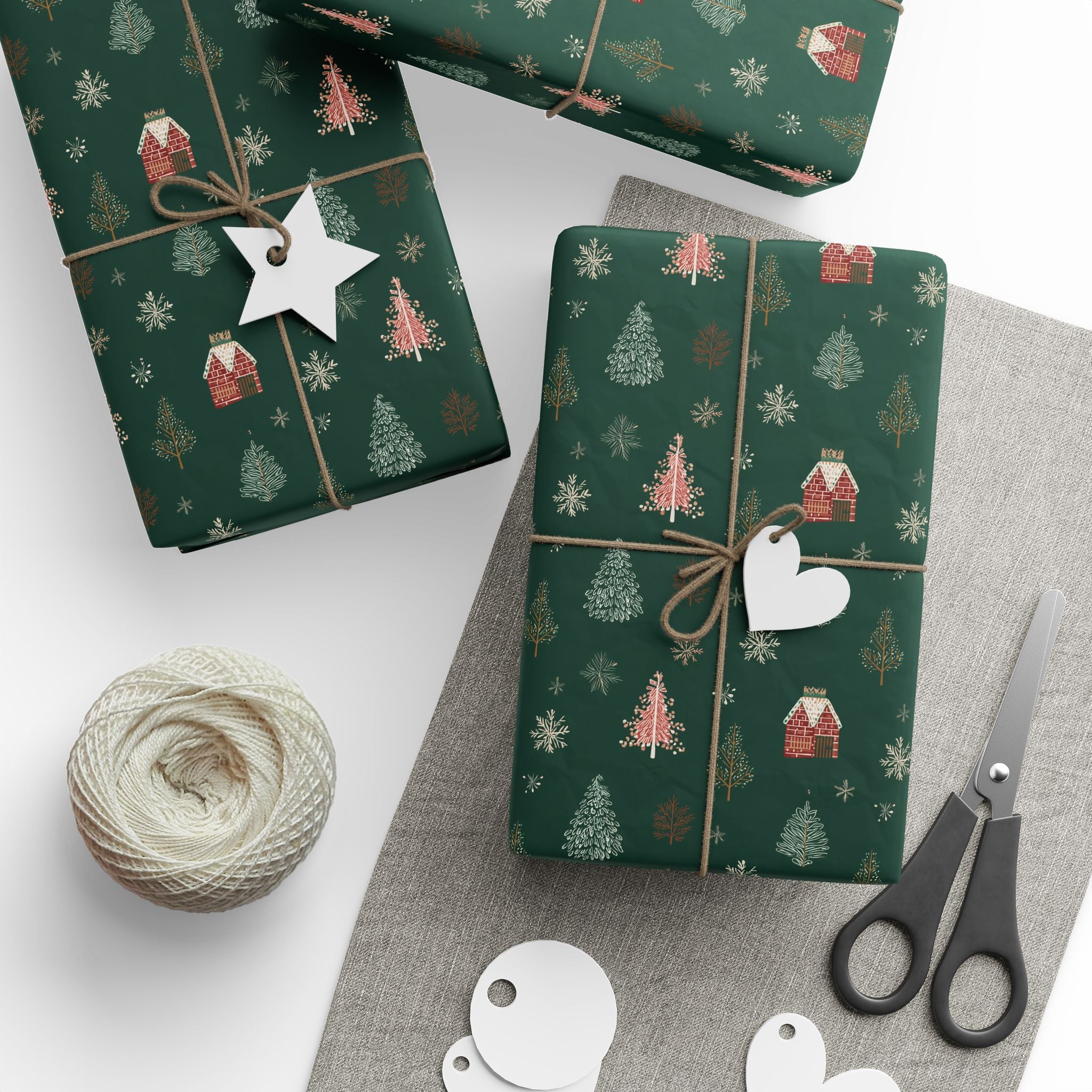 Christmas Tree Pattern Wrapping Paper — Dark Green Holiday Gift Wrap