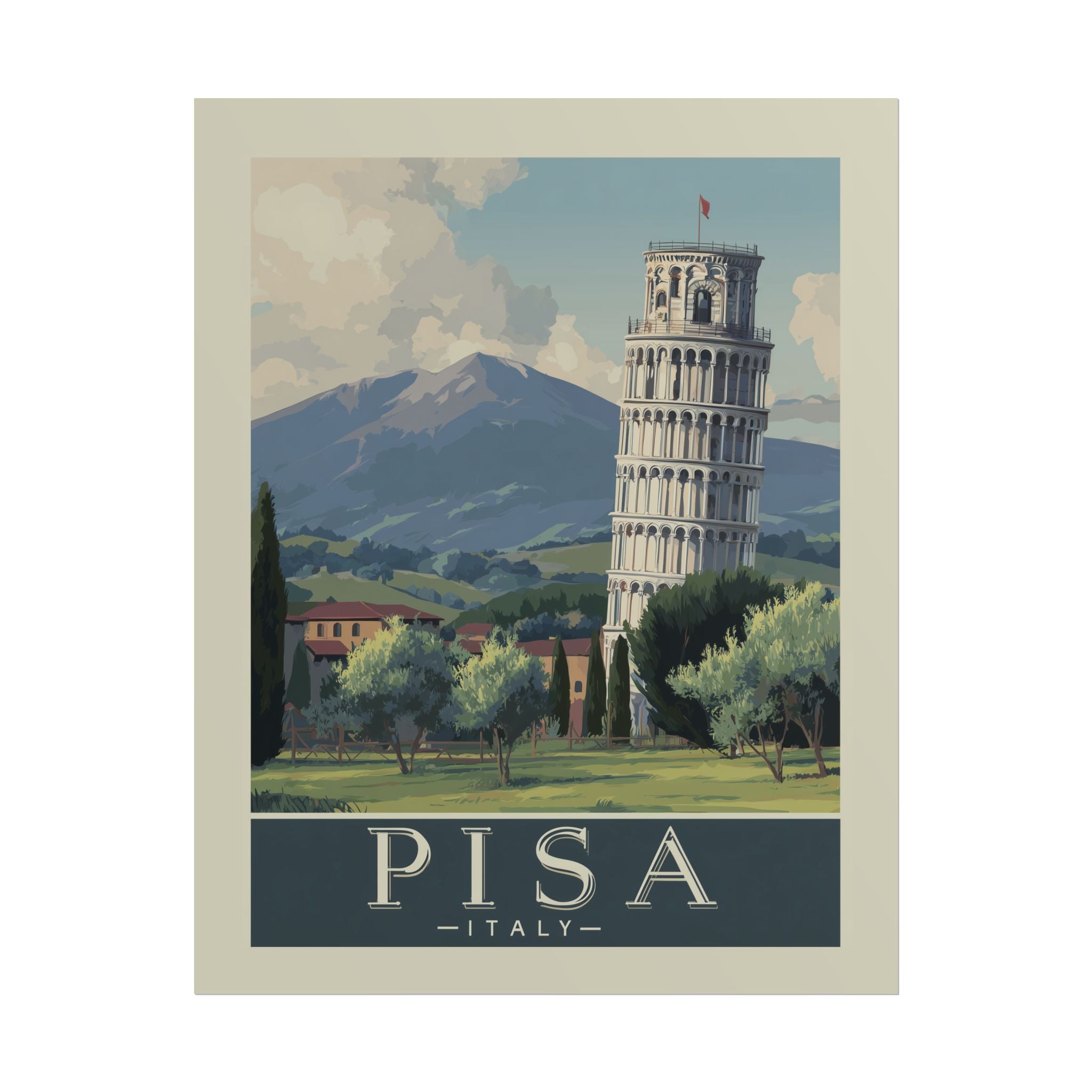 Vintage Pisa Italy Rolled Poster, Travel Wall Art, Home Decor, Gift for Travelers, Retro Print of Leaning Tower