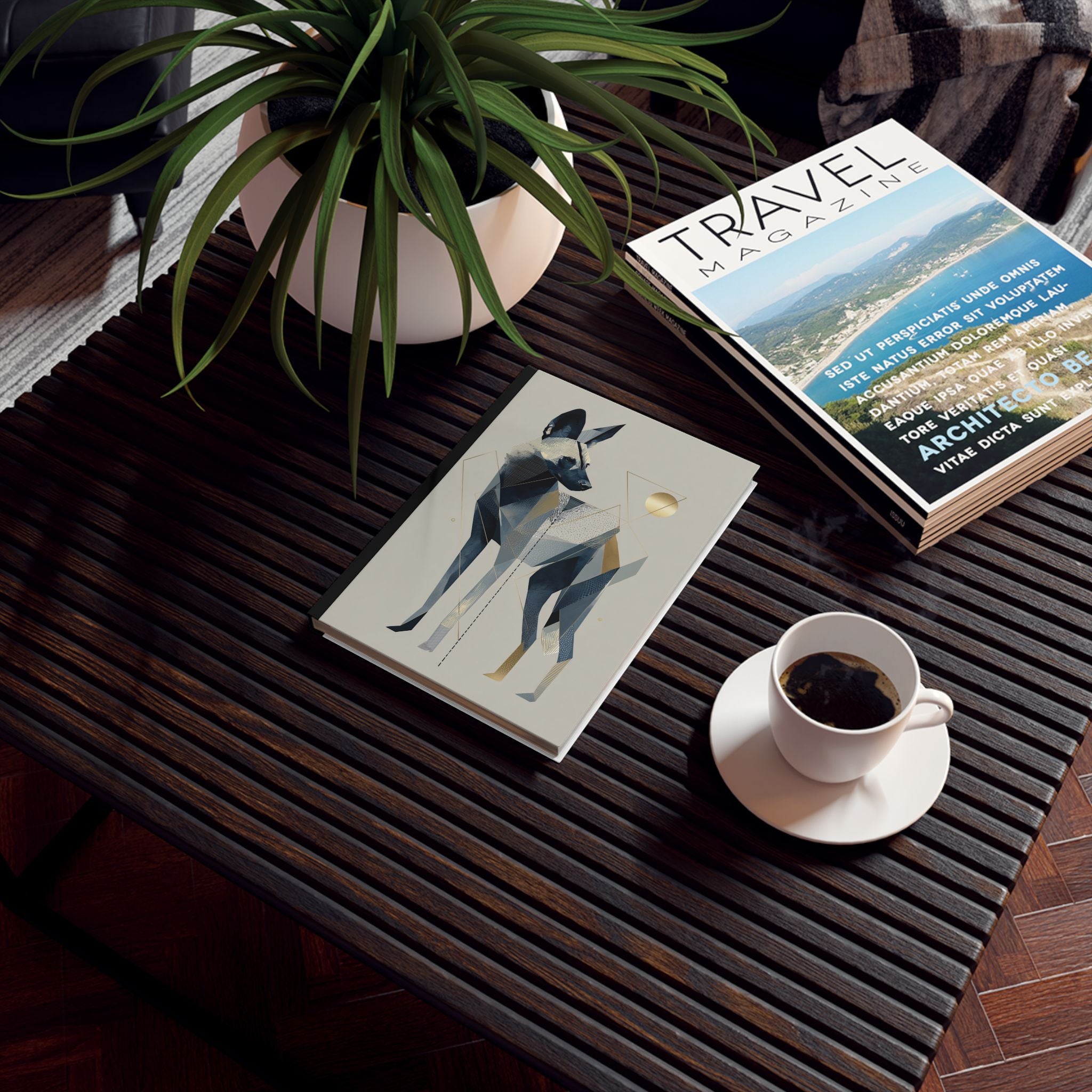 Personalized Hyena Journal    |  Fractured Canine: Geometric Wild Dog Portrait, Cubist Animal Art, Modern Abstract Wildlife Design