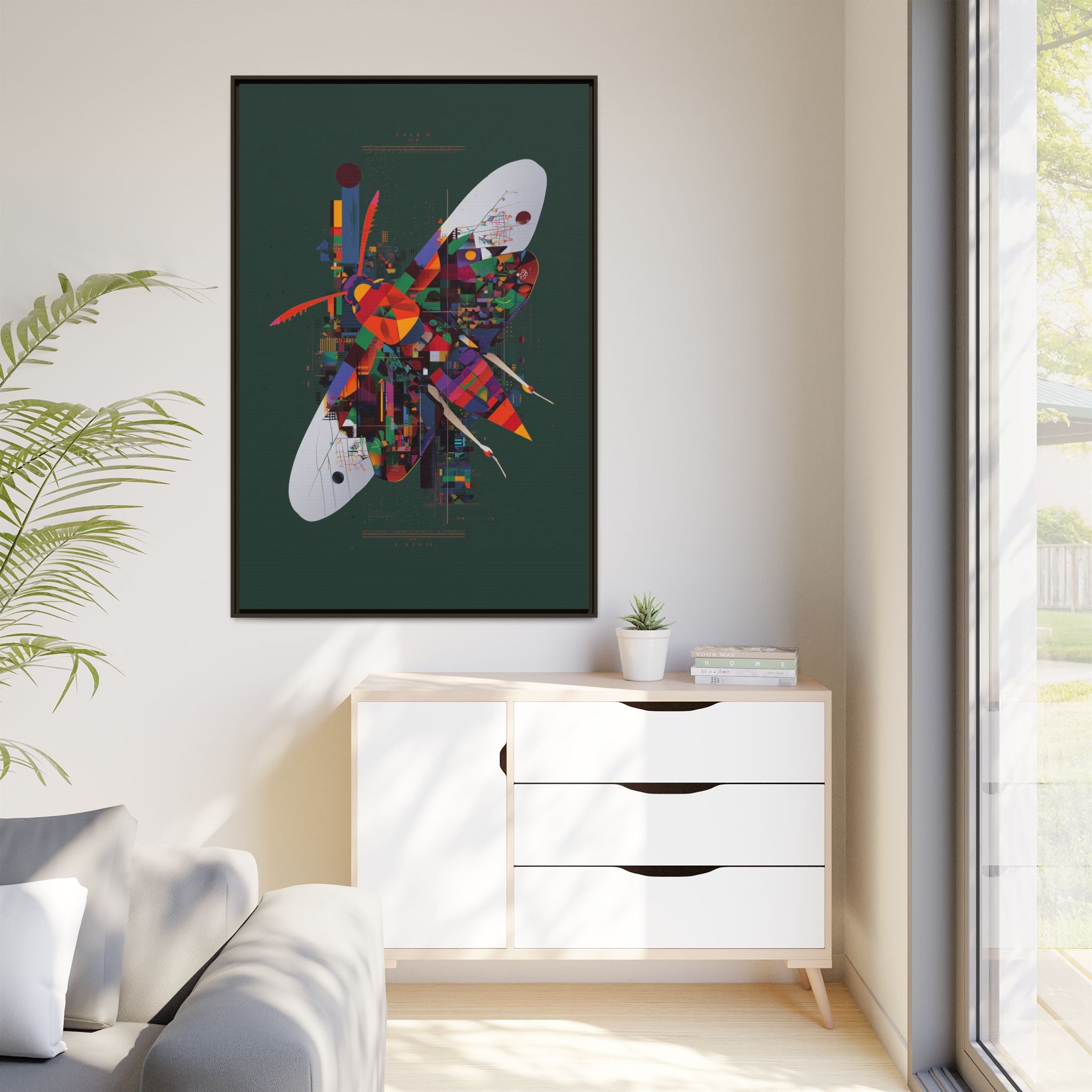 Geometric Metamorphosis Framed Print: Urban Nature Mosaic, Abstract Butterfly Fragments   |  Personalized & Custom Orders Available