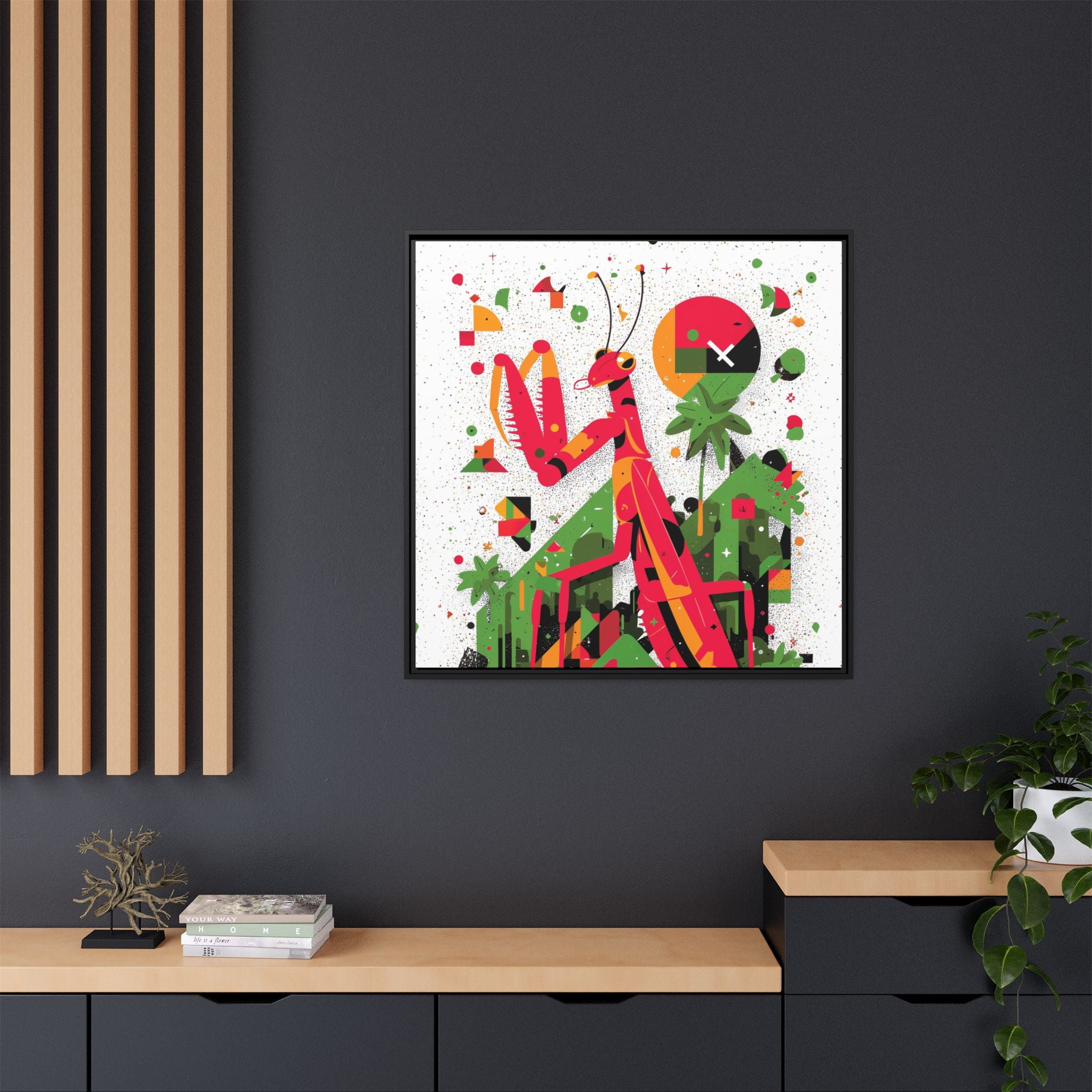 Praying Mantis in Bloom: Geometric Insect Portrait, Abstract Digital Illustration   |    Custom Orders Available