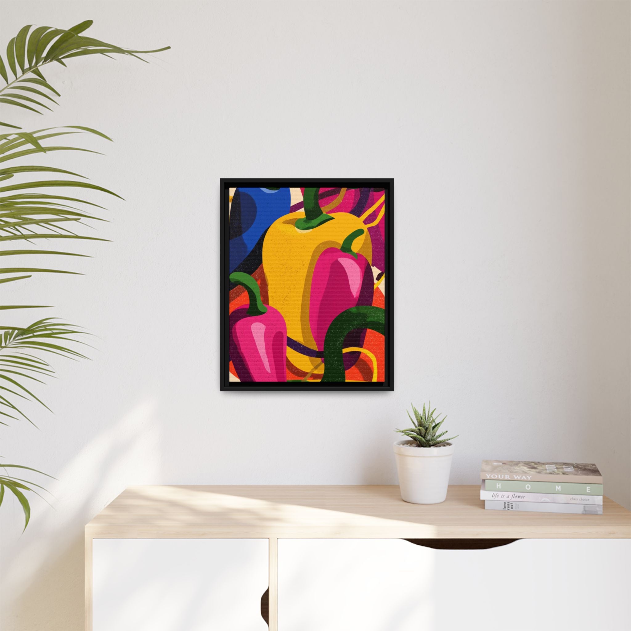 Canvas Art, Abstract Geometric Bell Peppers, Framed Wall Decor Print, Kitchen Wall Art, Modern Home Decor, Foodie Gift