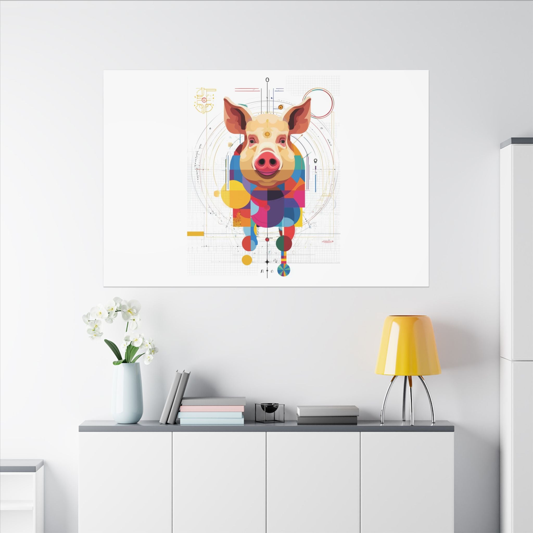 Geometric Pig Portrait: Cubist Animal Art, Technical Design Illustration   |    Custom Orders Available