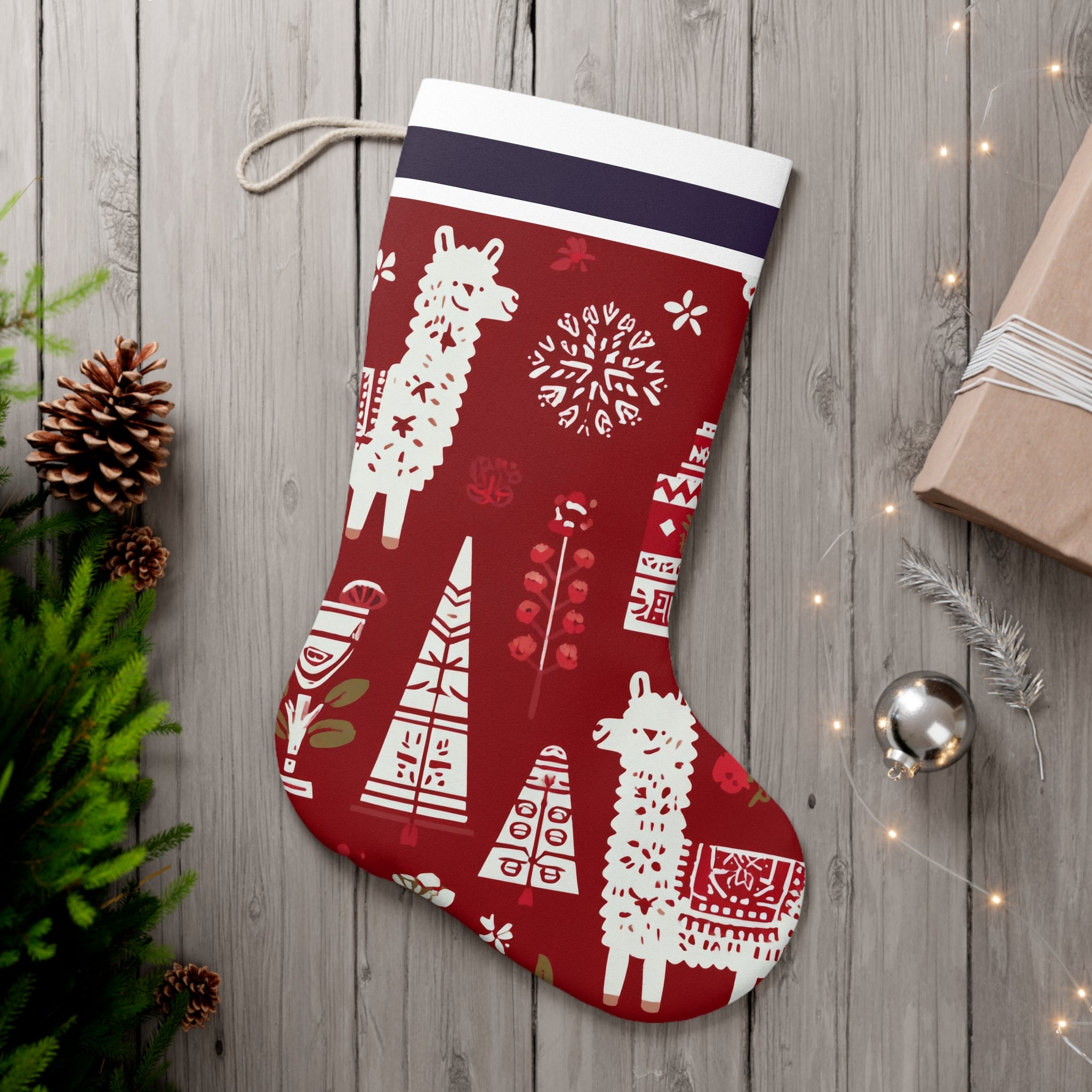 Whimsical Machu Piccu Peruvian Christmas Stocking, Festive Holiday Decor, Cute Llama Stocking, Cozy Home Accent, Unique Stocking Gift