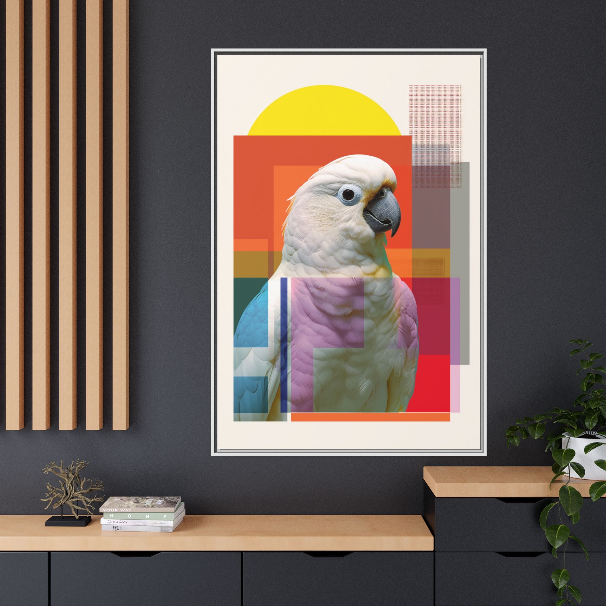 Cockatoo Chromatics Framed Print: Geometric Wildlife Portrait, Contemporary Art Print   |  Personalized & Custom Orders Available