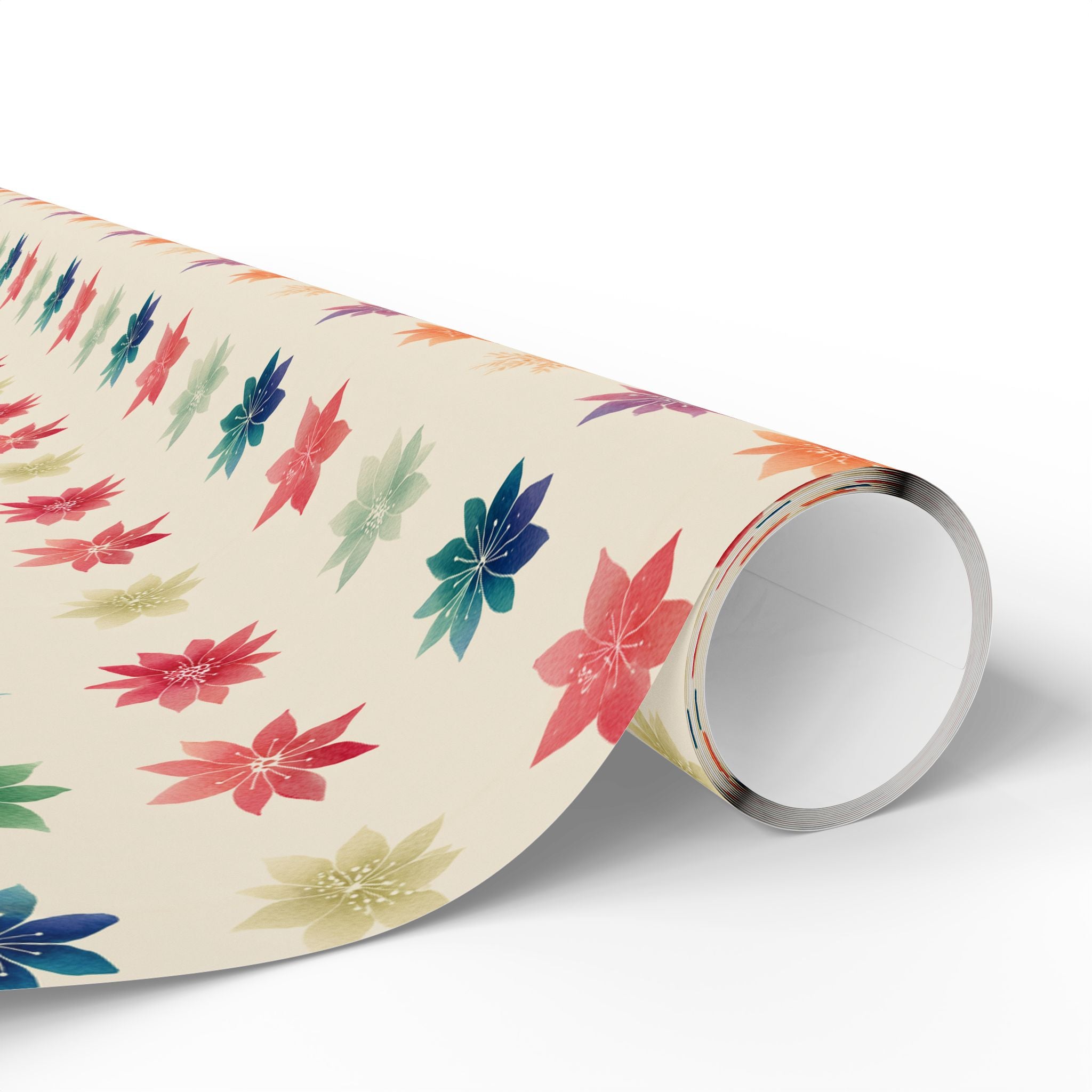Wrapping Paper Roll — Colorful Watercolor Poinsettia Gift Wrap
