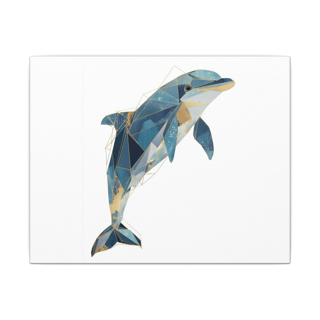 Celestial Dolphin: Geometric Marine Art, Low-Poly Oceanic Design, Blue and Gold Abstraction   |  Personalized & Custom Orders Available