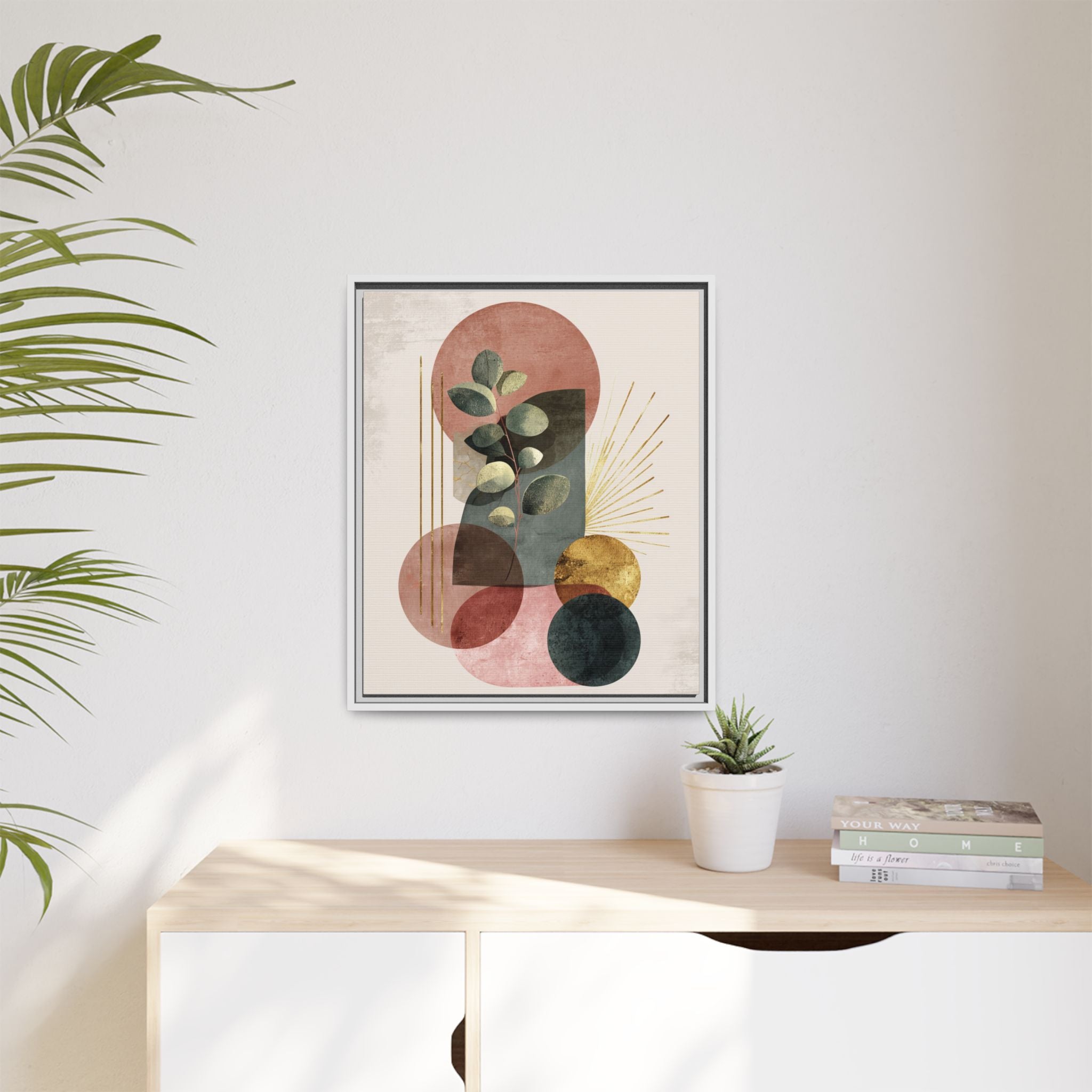 Botanical Geometric Symphony: Eucalyptus Harmony, Metallic Intersections, Modern Earth Tones   |   Custom Orders Accepted