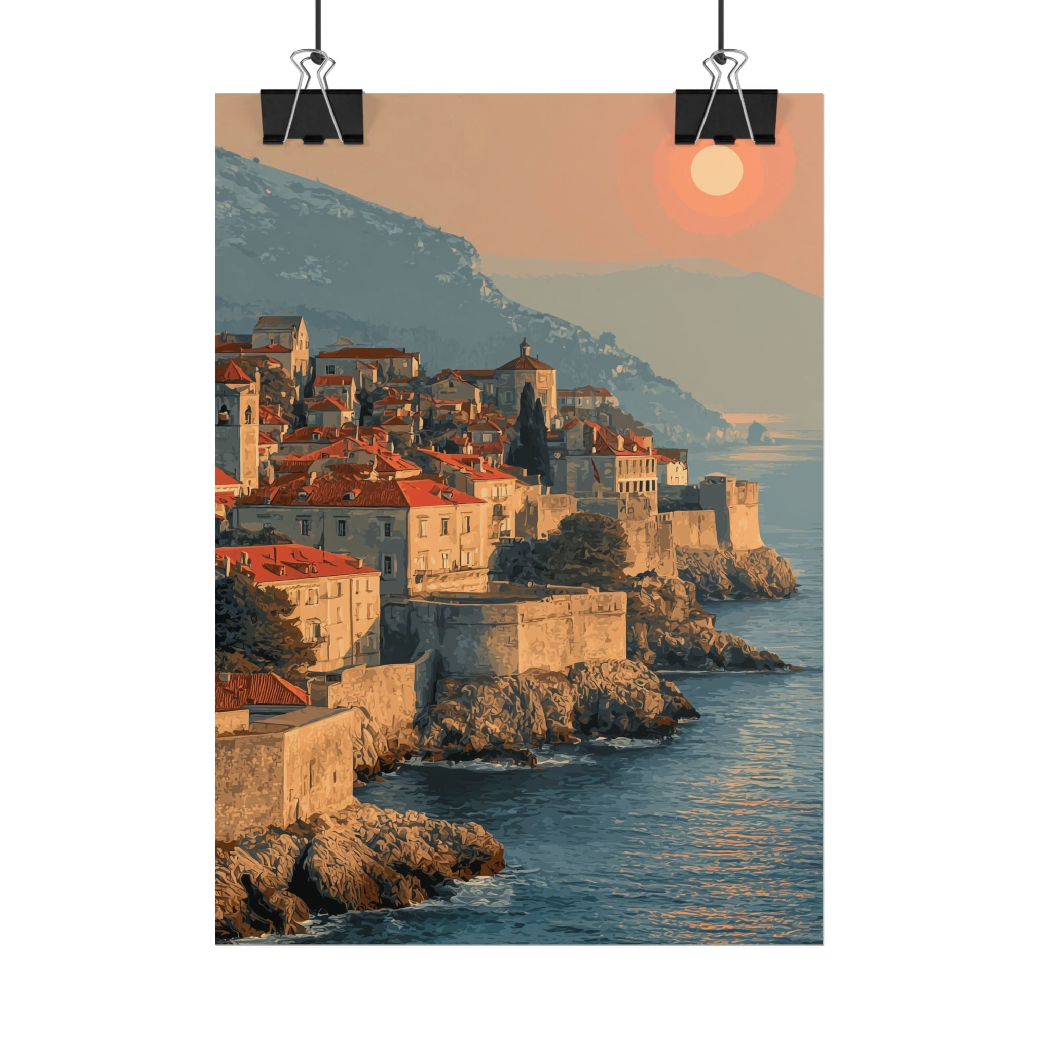 Dubrovnik's Golden Hour: Medieval Coastal Cityscape, Adriatic Sunset Panorama   |    Custom Orders Available