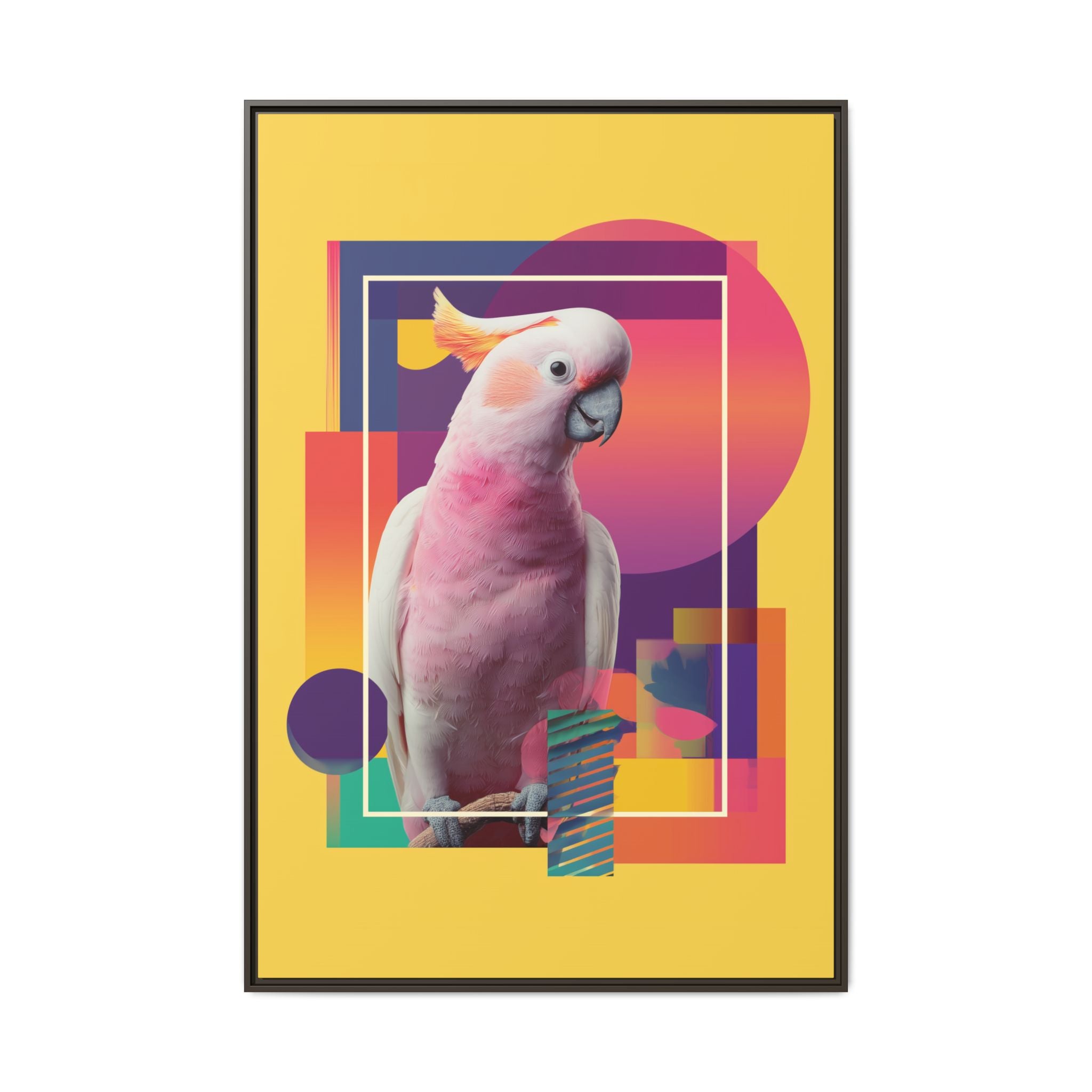 Framed Print, Cockatoo Abstract Geometric Wall Art, Matte Canvas, Colorful Bird Poster, Modern Home Decor, Tropical Animal Painting, Unique