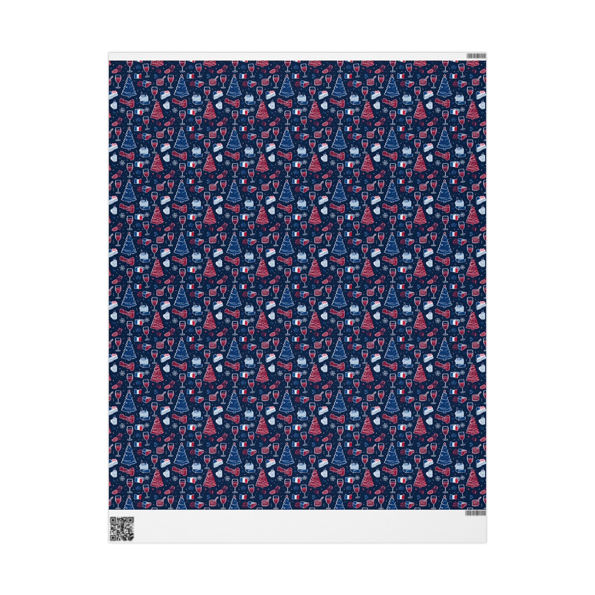 Wrapping Paper Roll French Themed— Festive Cozy Socks & Sweaters Pattern, Navy Holiday Gift Wrap