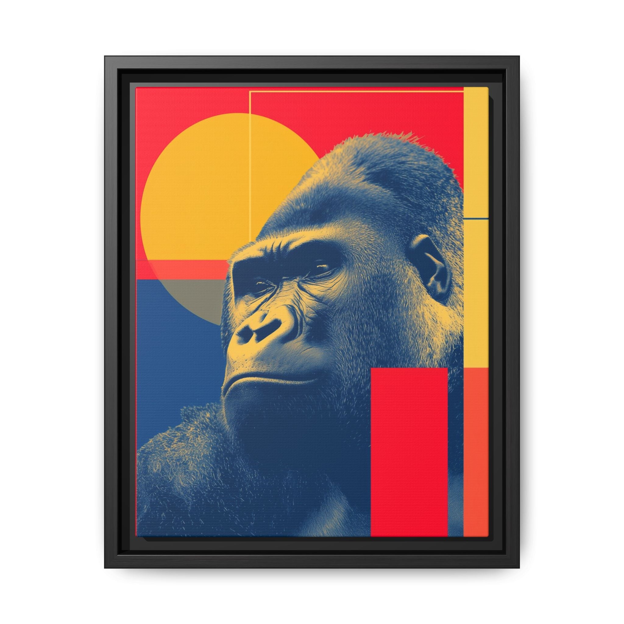 Primal Geometry: Gorilla Portrait in Blue and Yellow, Pop Art Graphic Design   |  Personalized & Custom Orders Available