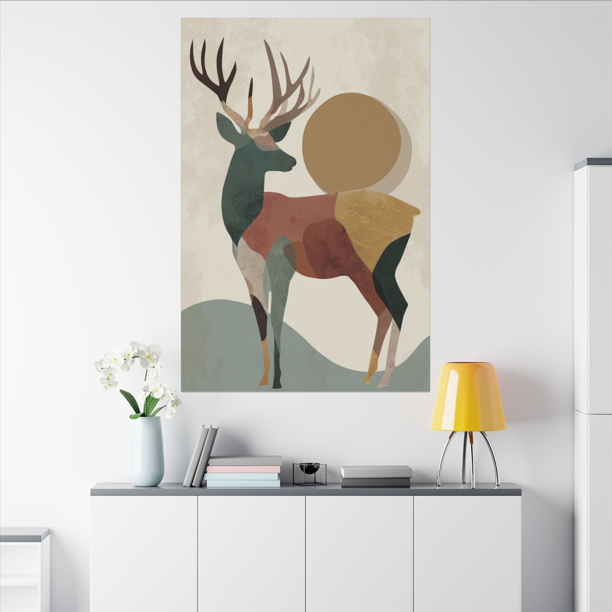 Majestic Deer Geometrica: Modern Nature Abstraction, Minimalist Wildlife Art, Earthy Tones Geometric Design   |  Personalized & Custom
