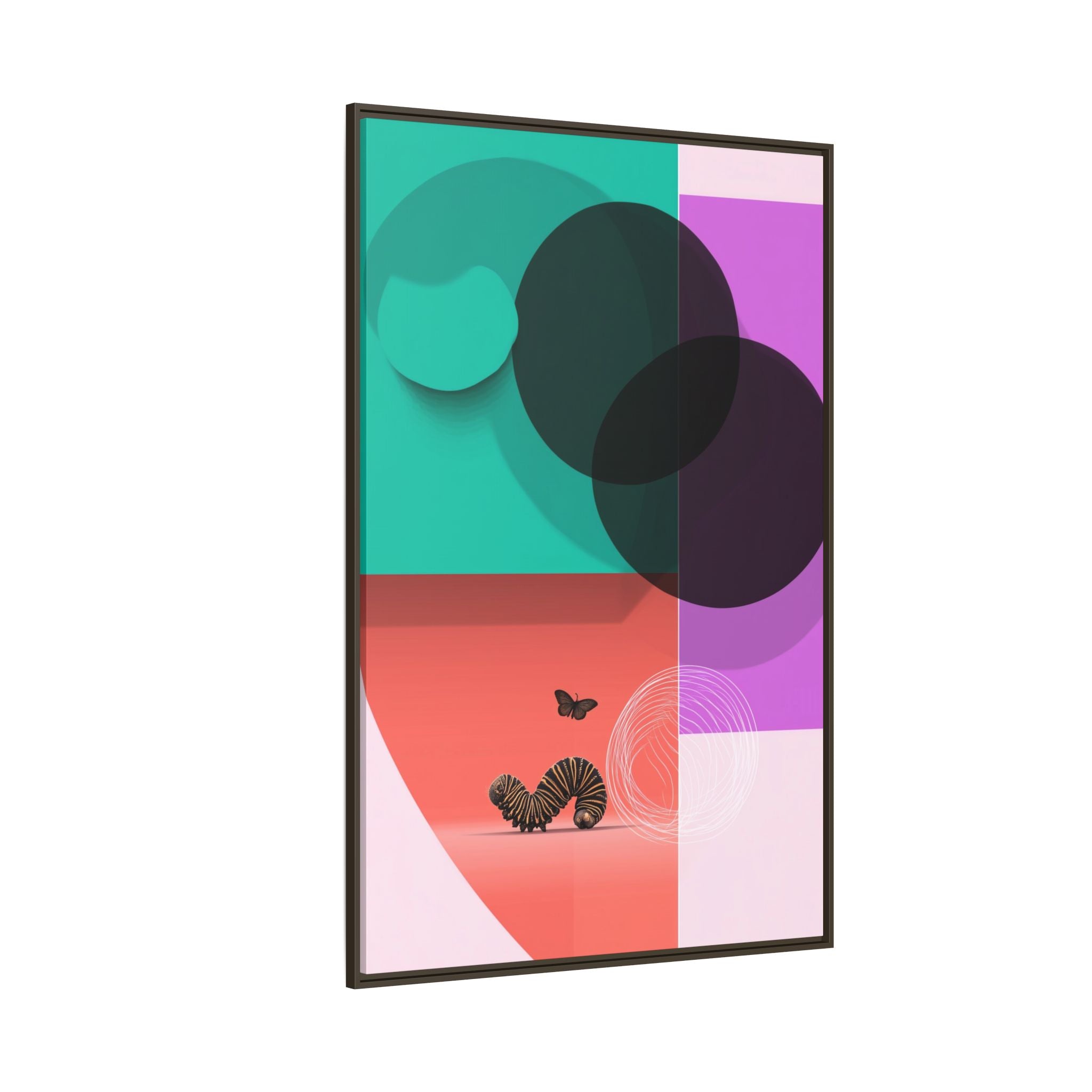 Striped Caterpillar and Butterfly Framed Print , Mid-Century Modern Color Blocks   |  Personalized & Custom Orders Available