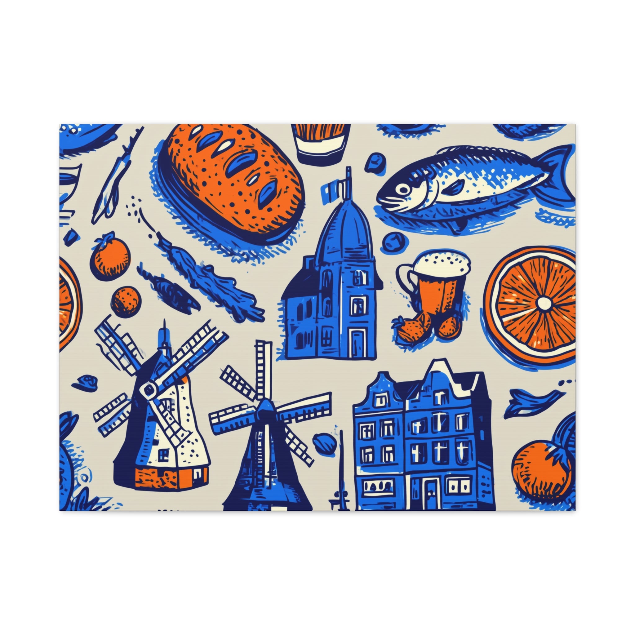 Dutch-Themed Matte Canvas Art Print, Wall Decor, Home Decor, Art Plaque, Gift for Food Lovers, Colorful Windmill Artwork