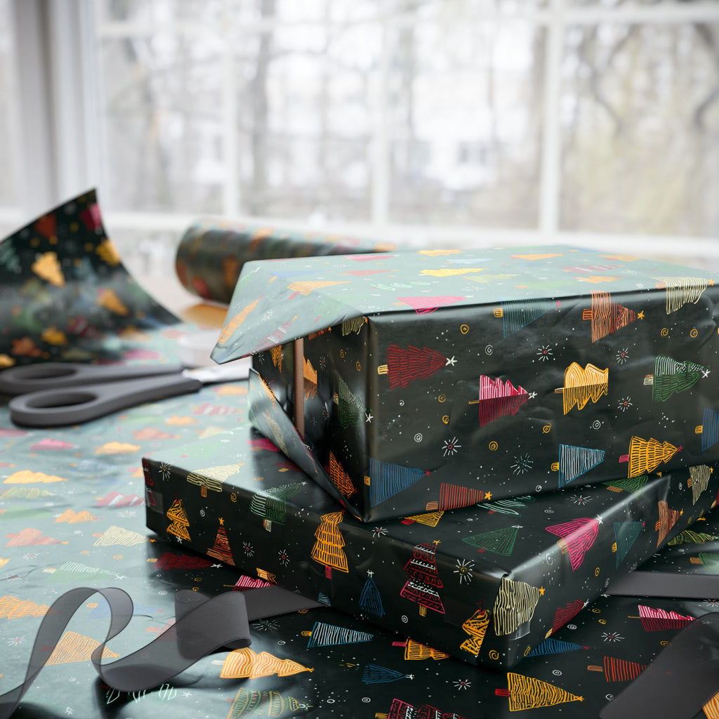 Christmas Tree Pattern Wrapping Paper — Festive Dark Green Holiday Gift Wrap