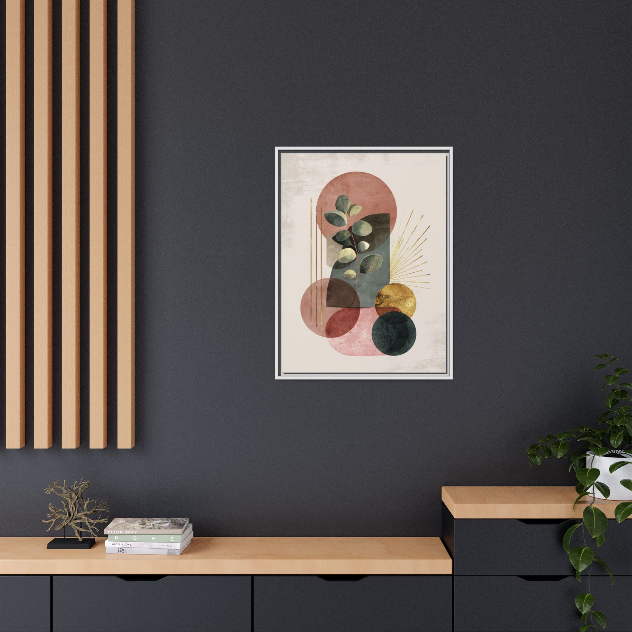 Botanical Geometric Symphony: Eucalyptus Harmony, Metallic Intersections, Modern Earth Tones   |   Custom Orders Accepted