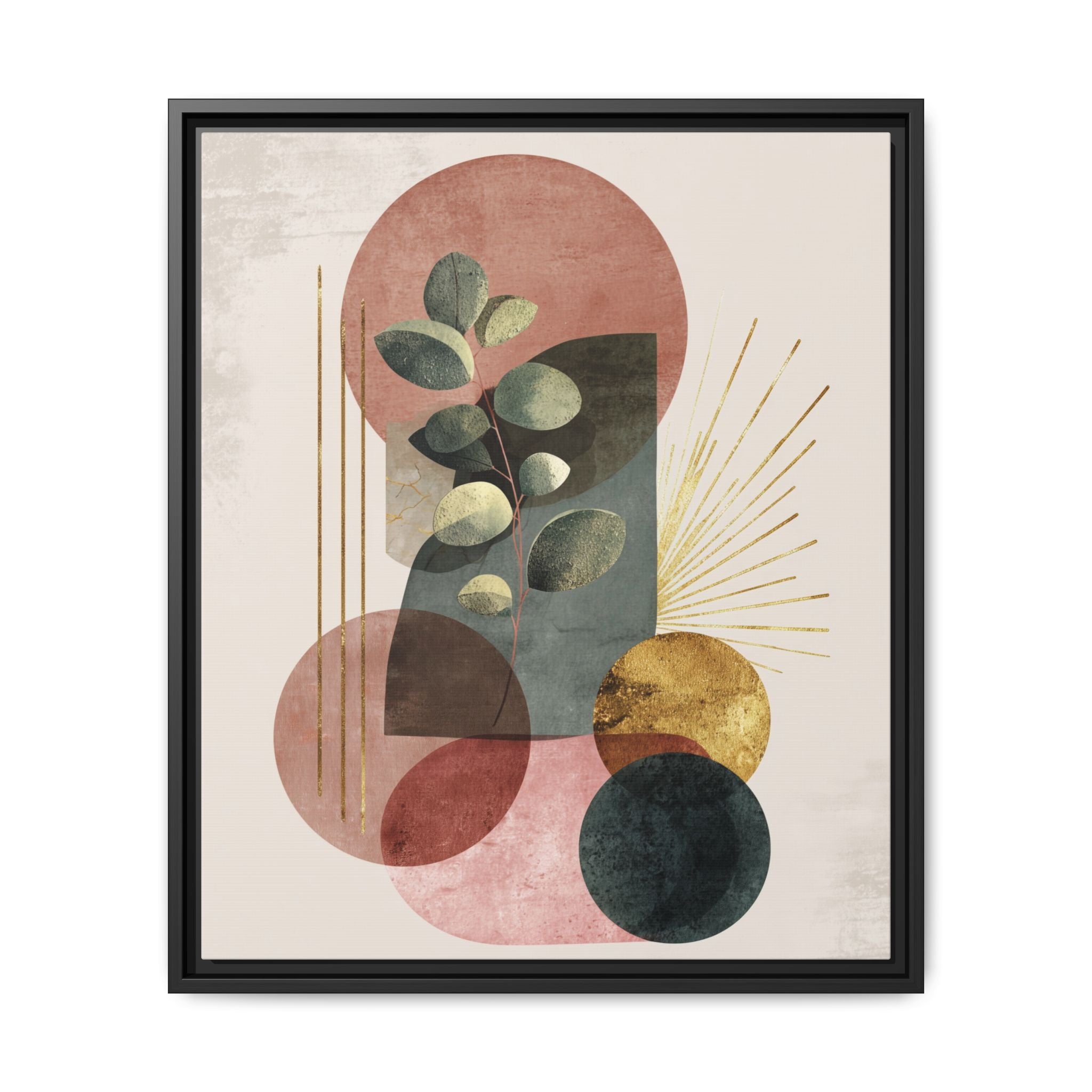 Botanical Geometric Symphony: Eucalyptus Harmony, Metallic Intersections, Modern Earth Tones   |   Custom Orders Accepted