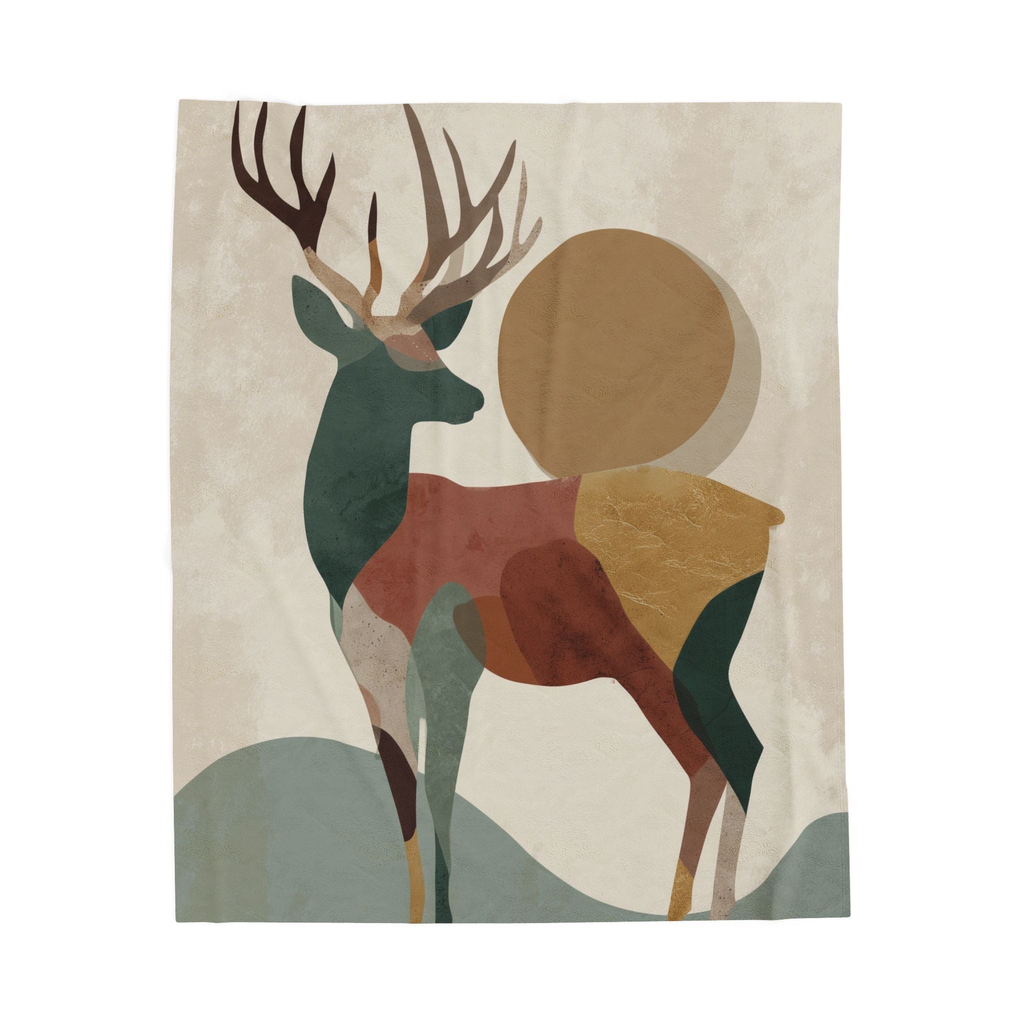 Plush Blanket, Geometric Earthen Toned Deer, Modern Decor, Cozy Home Accent, Gift for Nature Lover, Holiday Christmas Throw, Warm Fleece