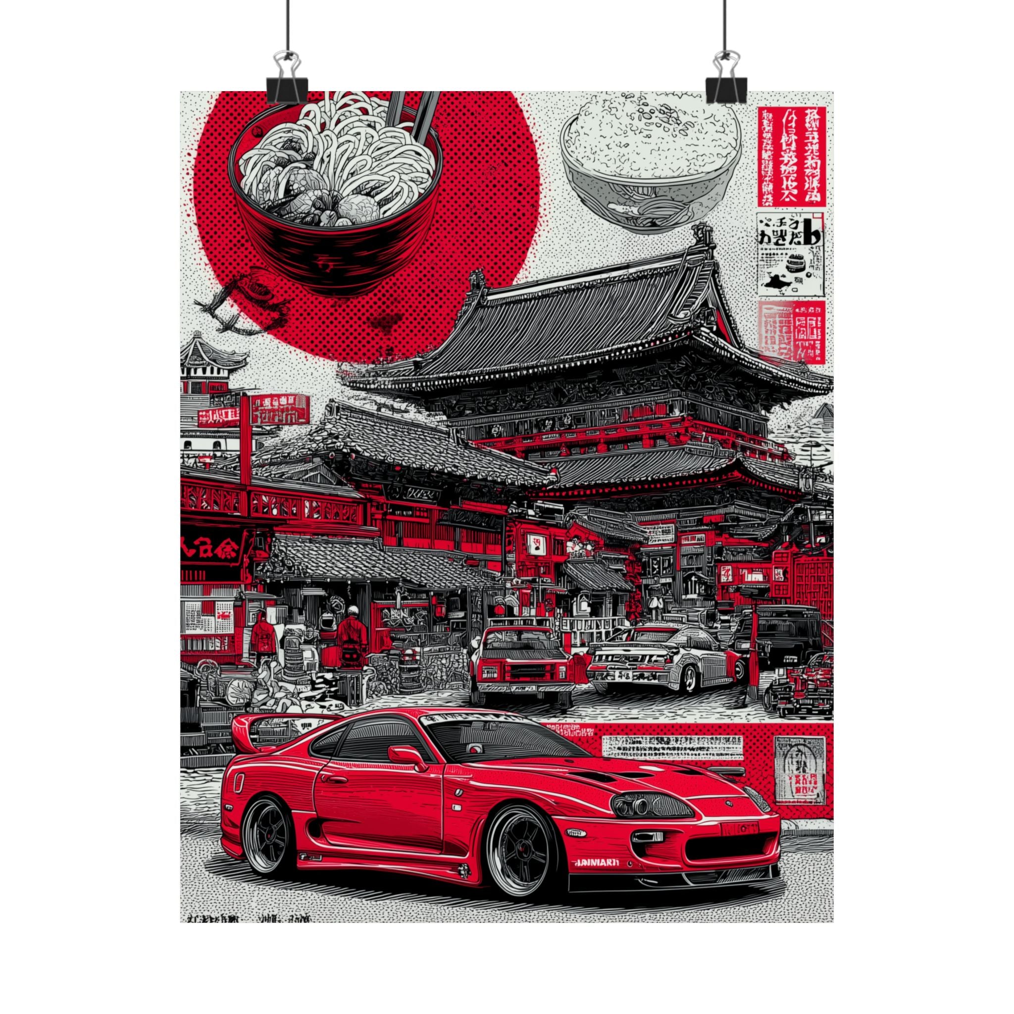 Vintage Japanese Art Poster, Retro Car Wall Art, Anime Room Decor, Japanese Culinary Culture Print, Gifts for Car Lovers