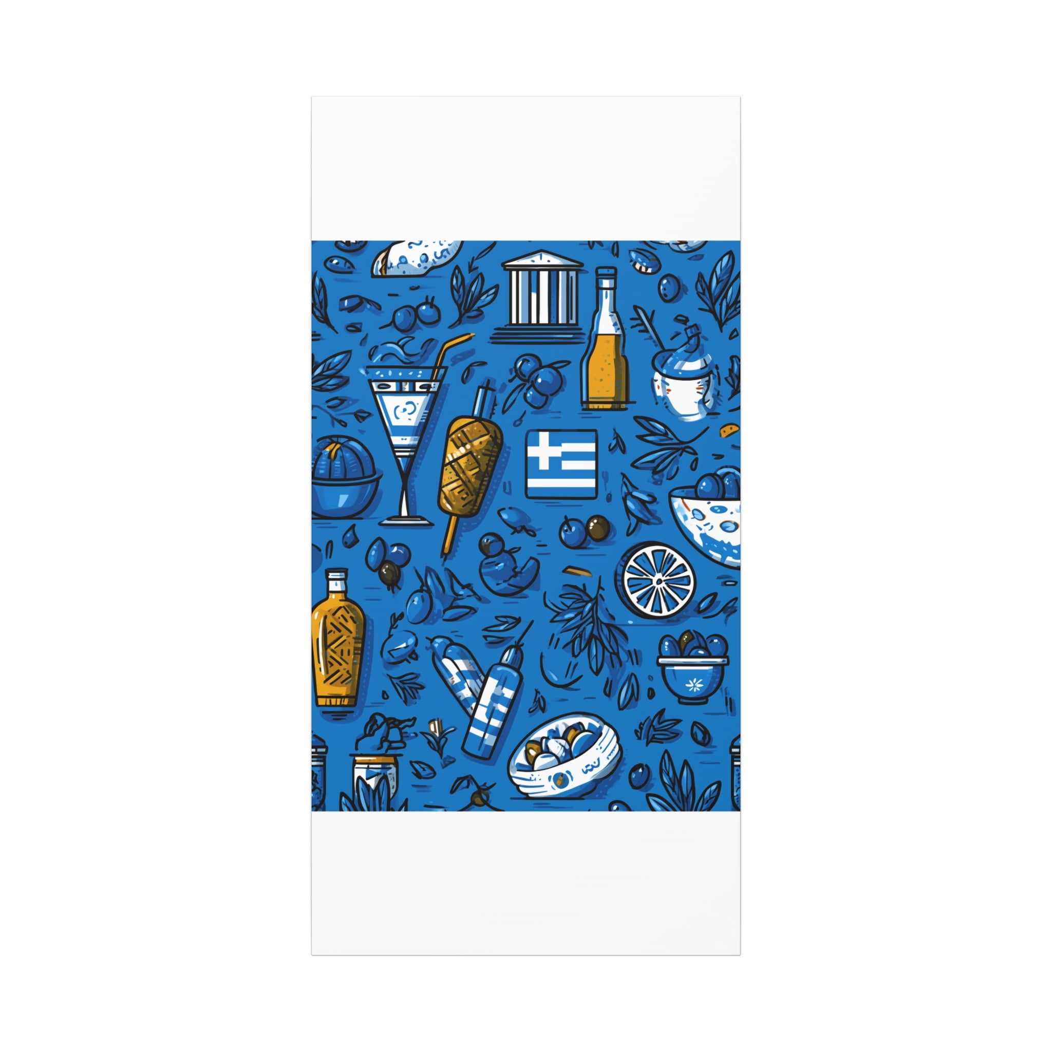 Vibrant Canvas Wall Art, Blue Mediterranean Theme, Kitchen Decor, Greek Party Decor, Olive and Drink Motif