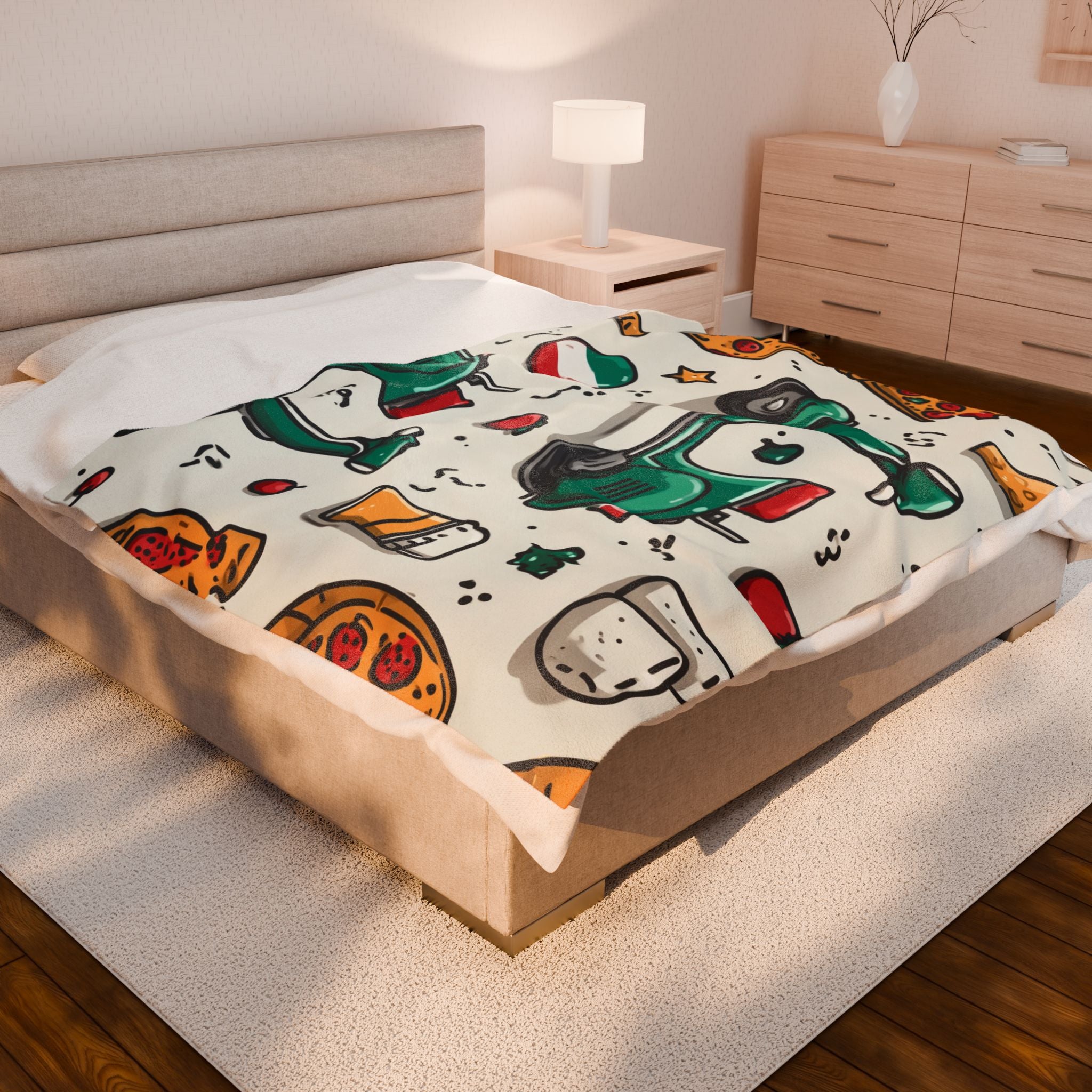 Plush Blanket Italian Vespa Doona Cover, Velveteen Bedspread Quilt, Cozy Bedroom Decor Gift, Home Textiles, Vintage Transportation Bedding