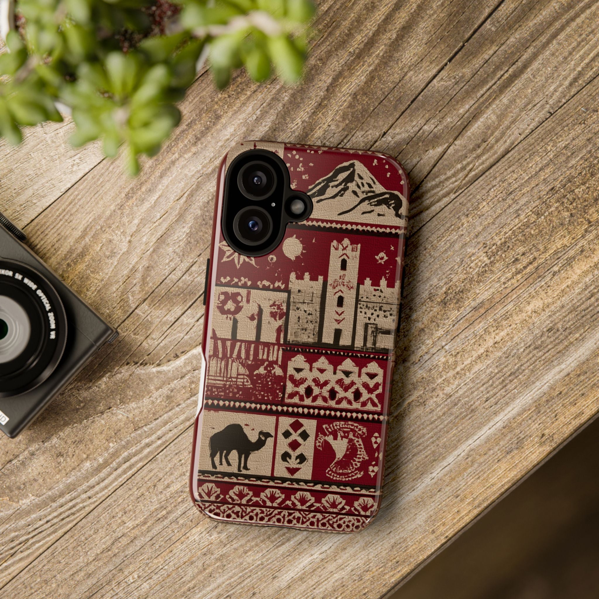 Moroccan Embroided Look Landscape Phone Case, Tough Cases, Nature Lover Gift, Rustic Phone Cover, Fall Aesthetic Cell Phone Accessory