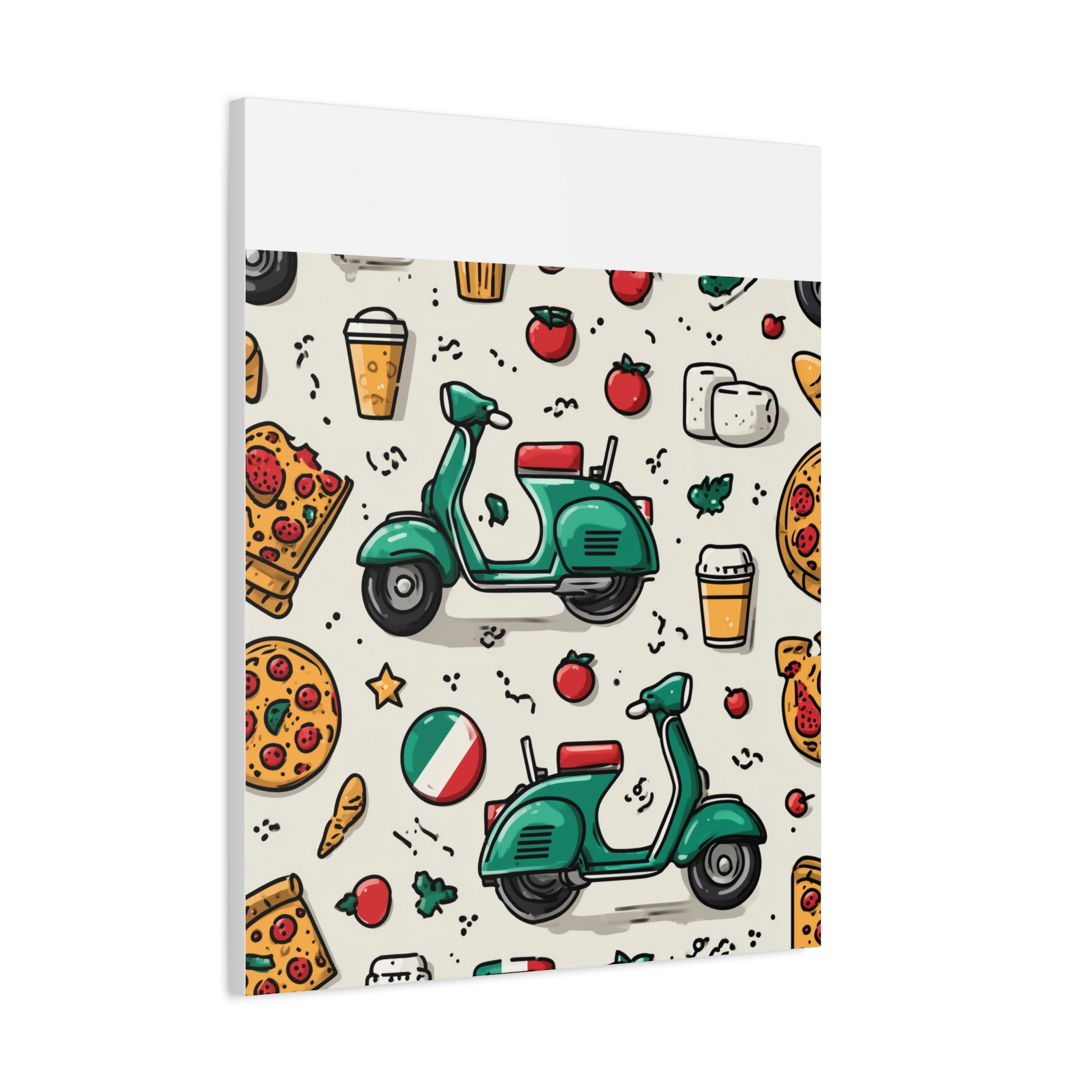 Vibrant Travel Nostalgia Canvas Art, Scooter Decor, Foodie Wall Art, Fun Home Decor, Gift for Adventurers, Kitchen Wall Hanging