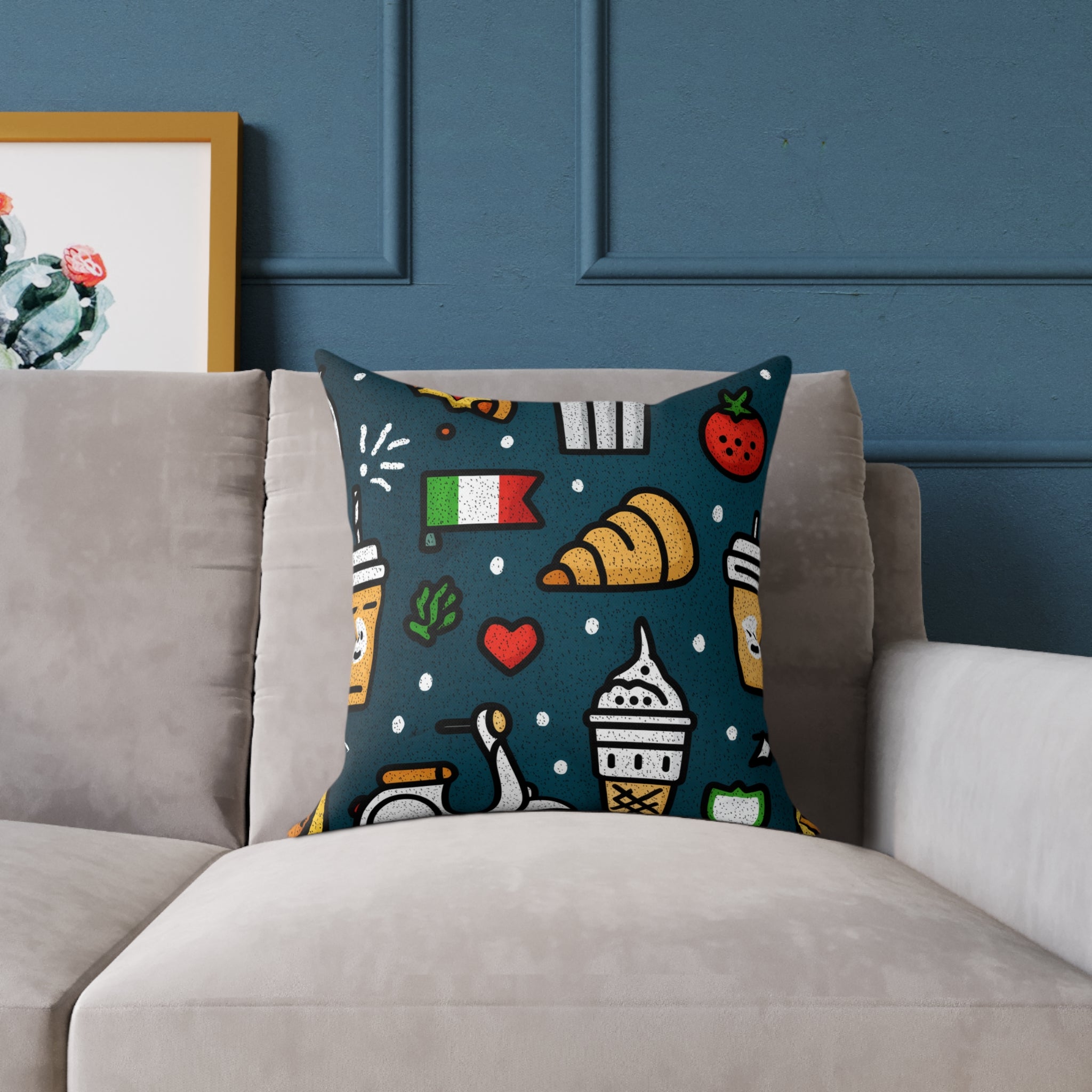 Charming Italy Themed Decorative Pillow, Cozy Couch Accent, Kitchen Decor, Gift for Food Lovers, Fun Home Accessories