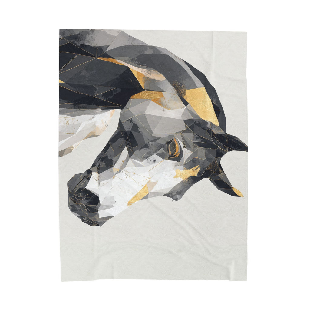 Fractured Equine: Geometric Horse Blanket, Digital Art Polygon Style, Metallic Gray Contemporary Composition   |  Personalized & Custom