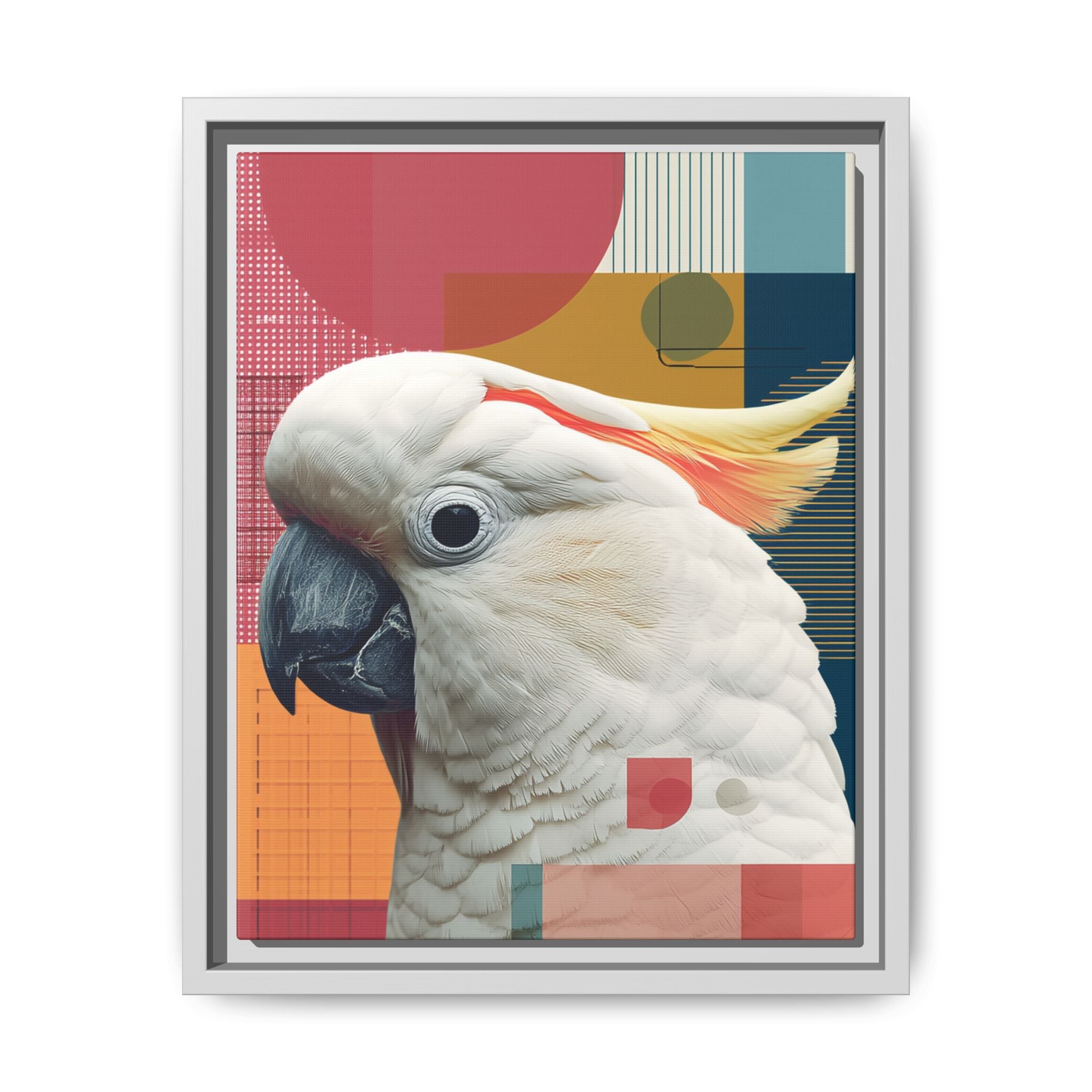 Framed Print, Cockatoo Abstract Geometric Wall Art, Matte Canvas, Colorful Bird Poster, Modern Home Decor, Tropical Animal Painting, Unique