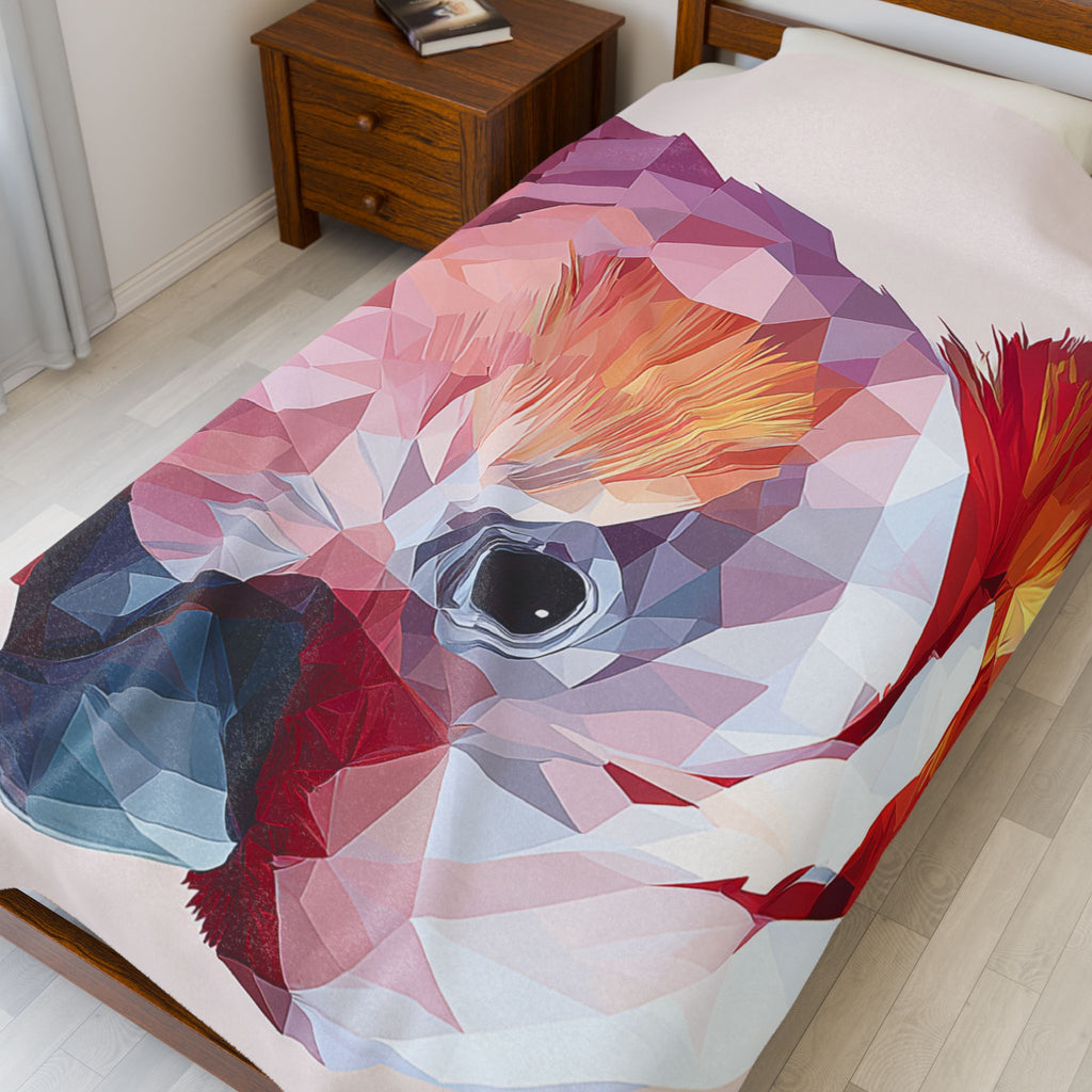Prismatic Cockatoo Quilt Cover, Doona Cover, Duvet : Geometric Bird Portrait, Modern Polygon Art Style   |    Custom Orders Available