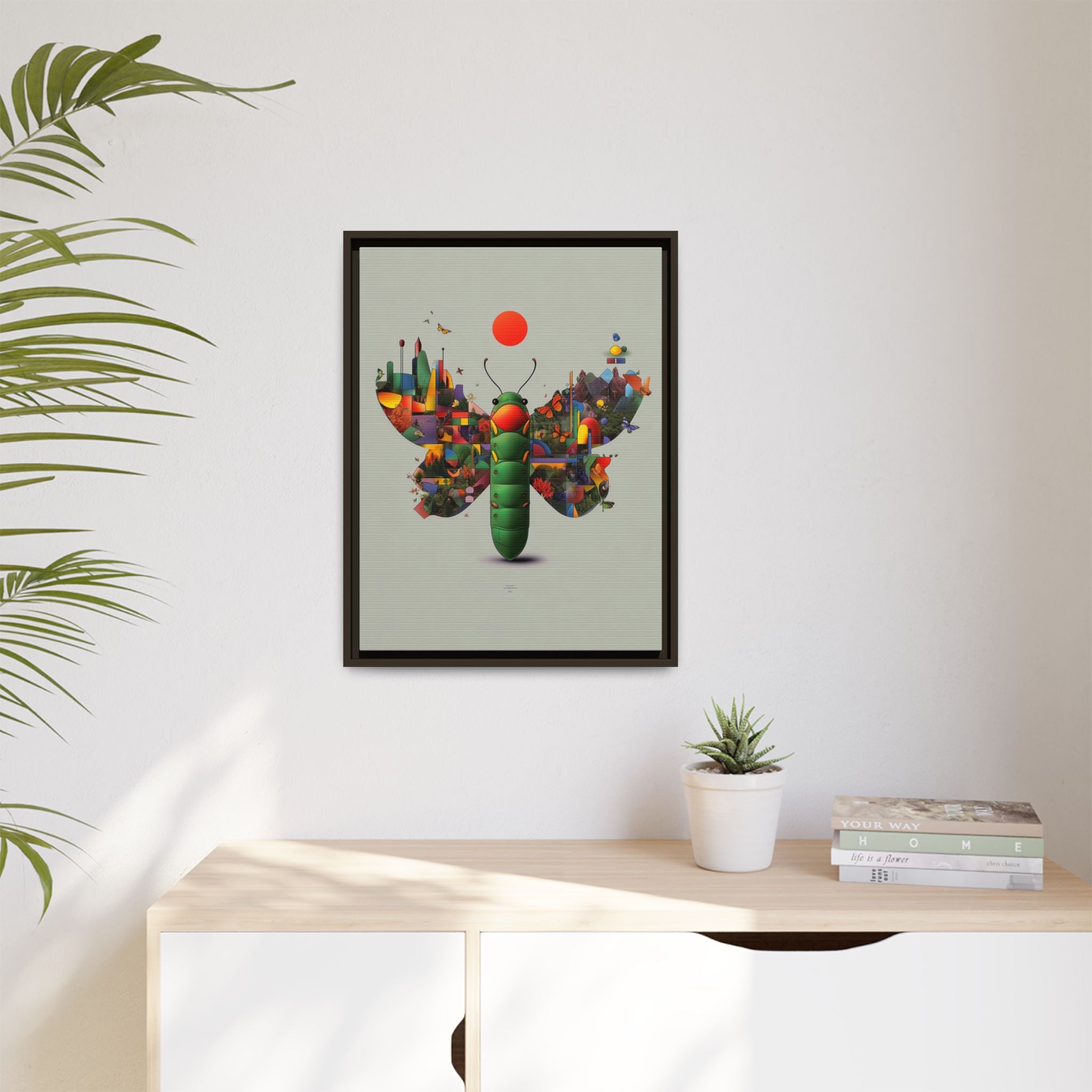 Geometric Chrysalis Framed Print : Butterfly Transformation, Digital Abstract Landscape Metaphor   |  Personalized & Custom Orders