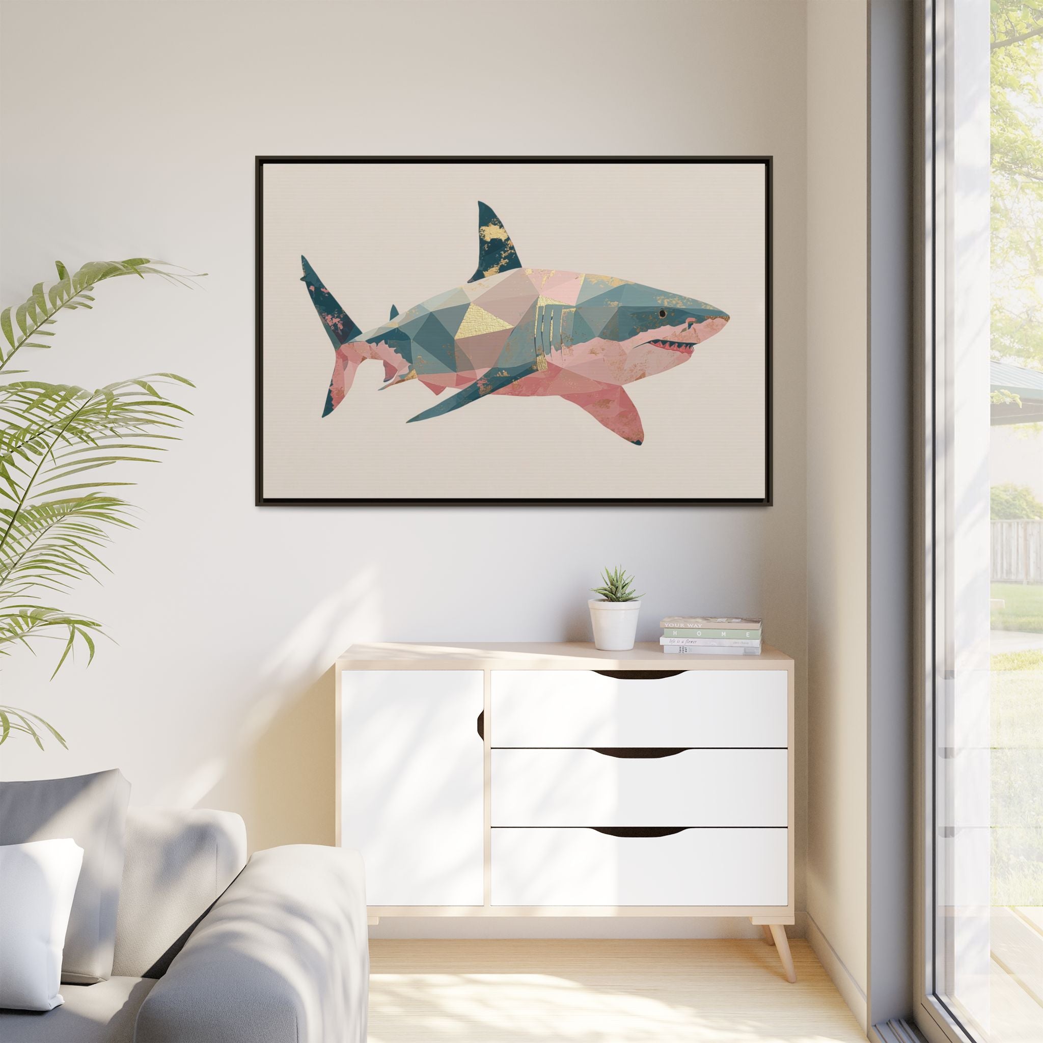 Geometric Shark Spectrum: Polygonal Marine Predator, Abstract Metallic Design   |  Personalized & Custom Orders Available