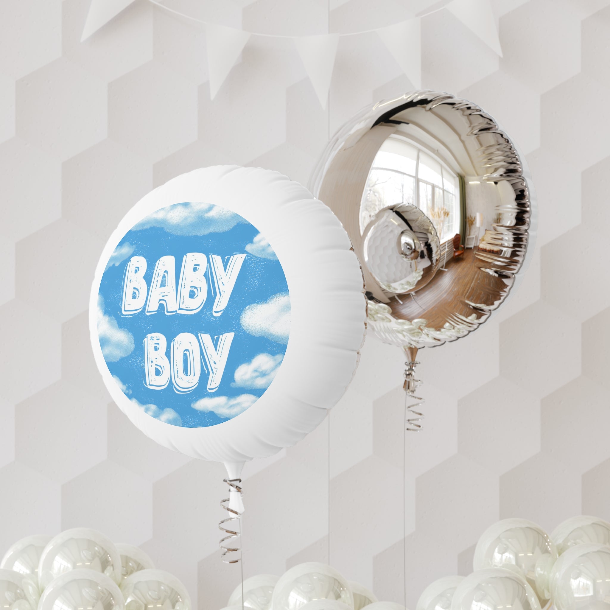 Baby Boy Mylar Helium Balloon — Blue Clouds Gender Reveal or Newborn Celebration