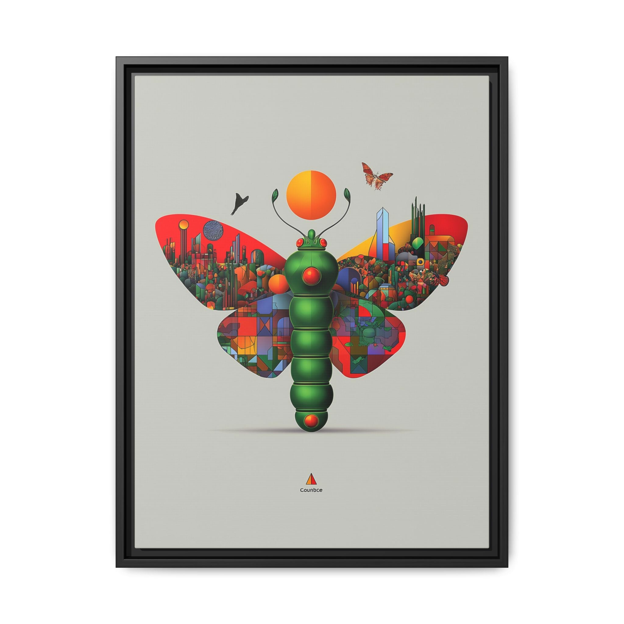 Urban Metamorphosis Framed Print: Geometric Cityscape Butterfly, Digital Surrealism Collage   |  Custom Orders Available