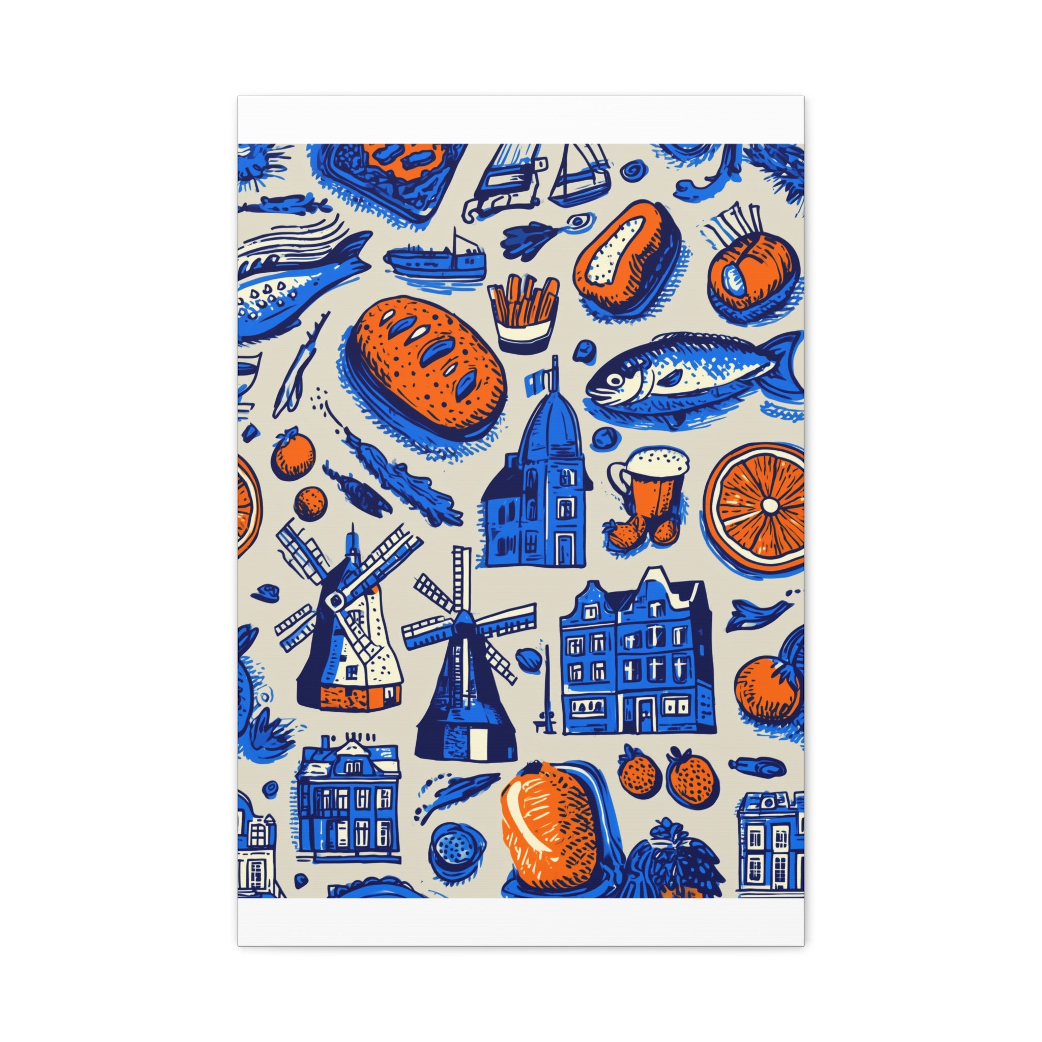 Dutch-Themed Matte Canvas Art Print, Wall Decor, Home Decor, Art Plaque, Gift for Food Lovers, Colorful Windmill Artwork