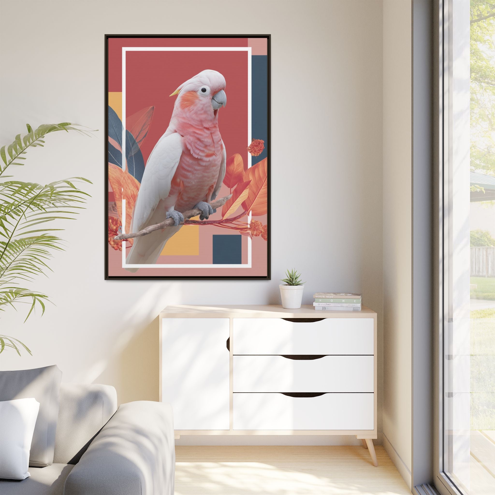 Framed Print: Cockatoo in Contemporary Geometric Style, Modern Avian Art Collection   |  Personalized & Custom Orders Available