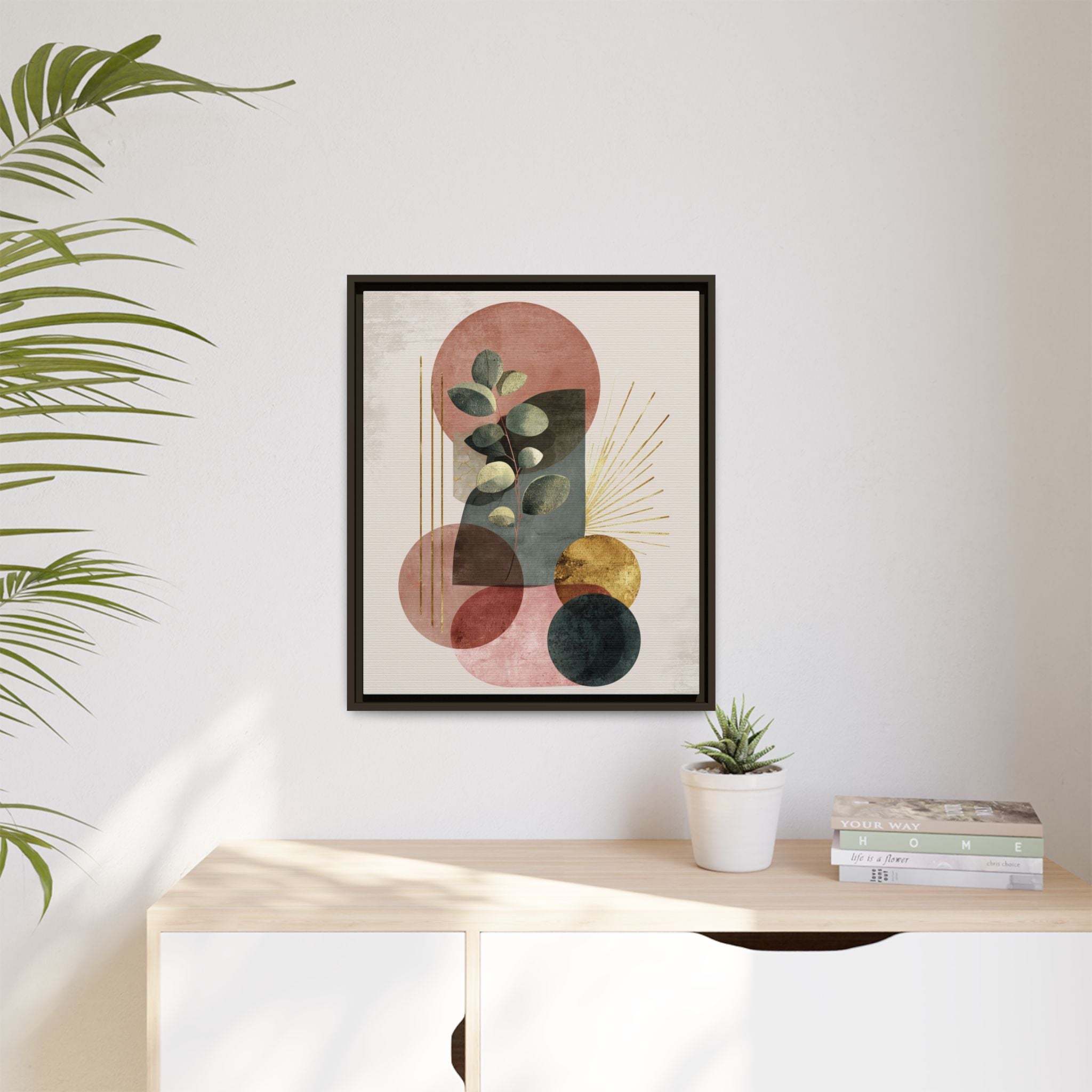 Botanical Geometric Symphony: Eucalyptus Harmony, Metallic Intersections, Modern Earth Tones   |   Custom Orders Accepted