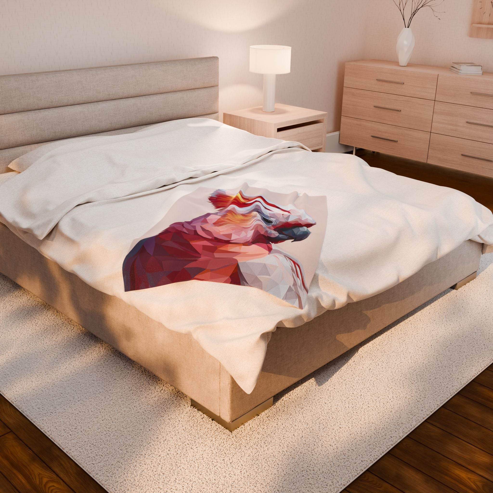 Prismatic Cockatoo Quilt Cover, Doona Cover, Duvet : Geometric Bird Portrait, Modern Polygon Art Style   |    Custom Orders Available