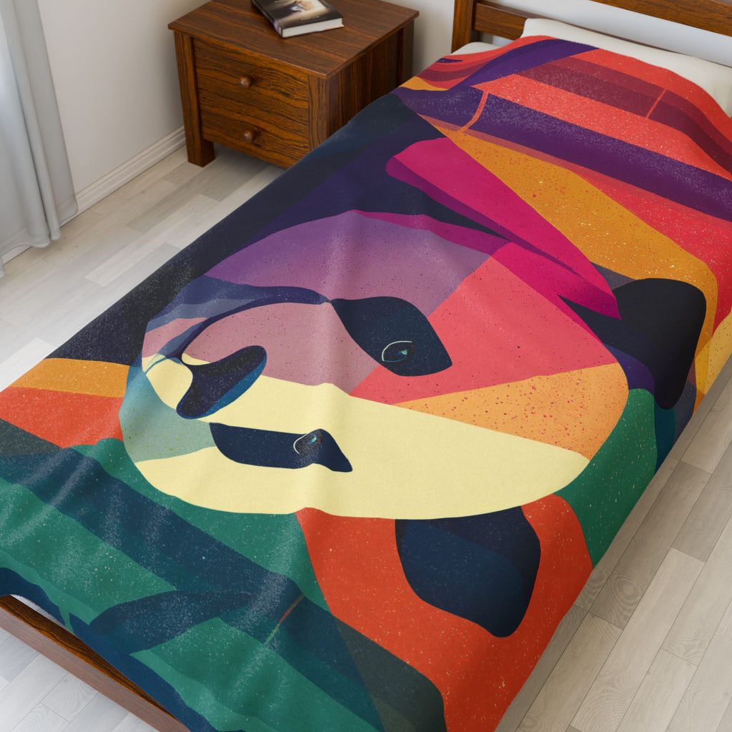Geometric Panda Plush Blanket: Abstract, Digital Art Illustration, Colorful Wildlife Interpretation   |  Personalized & Custom