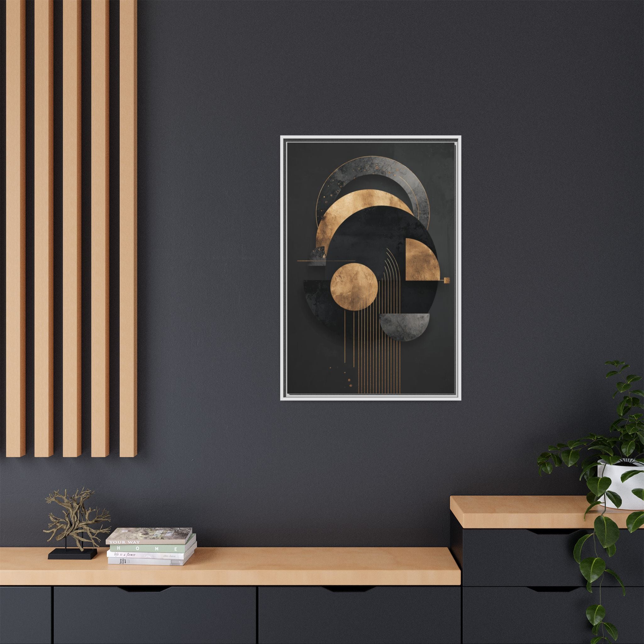 Geometric Resonance: Abstract Gold and Black Design, Minimalist Architectural Art, Modern Metallic Composition   |   Custom Orders Accepted