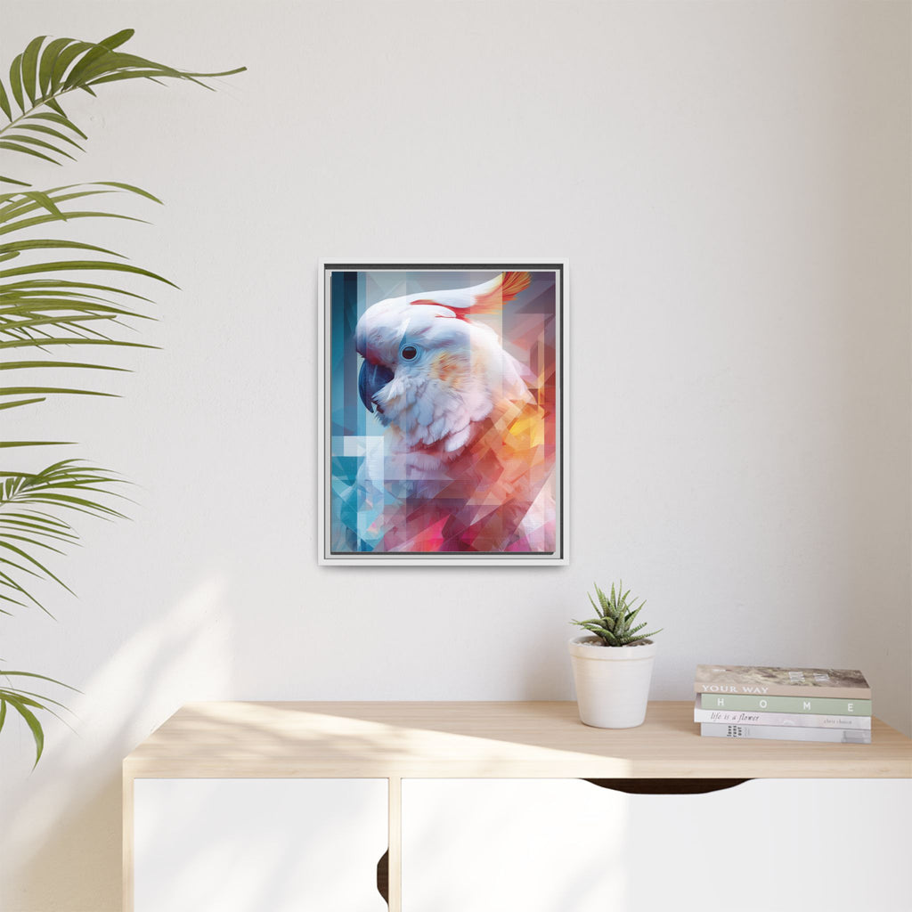 Fractured Cockatoo Framed Print: Geometric Wildlife Art, Low-Poly Digital Illustration   |  Personalized & Custom Orders Available