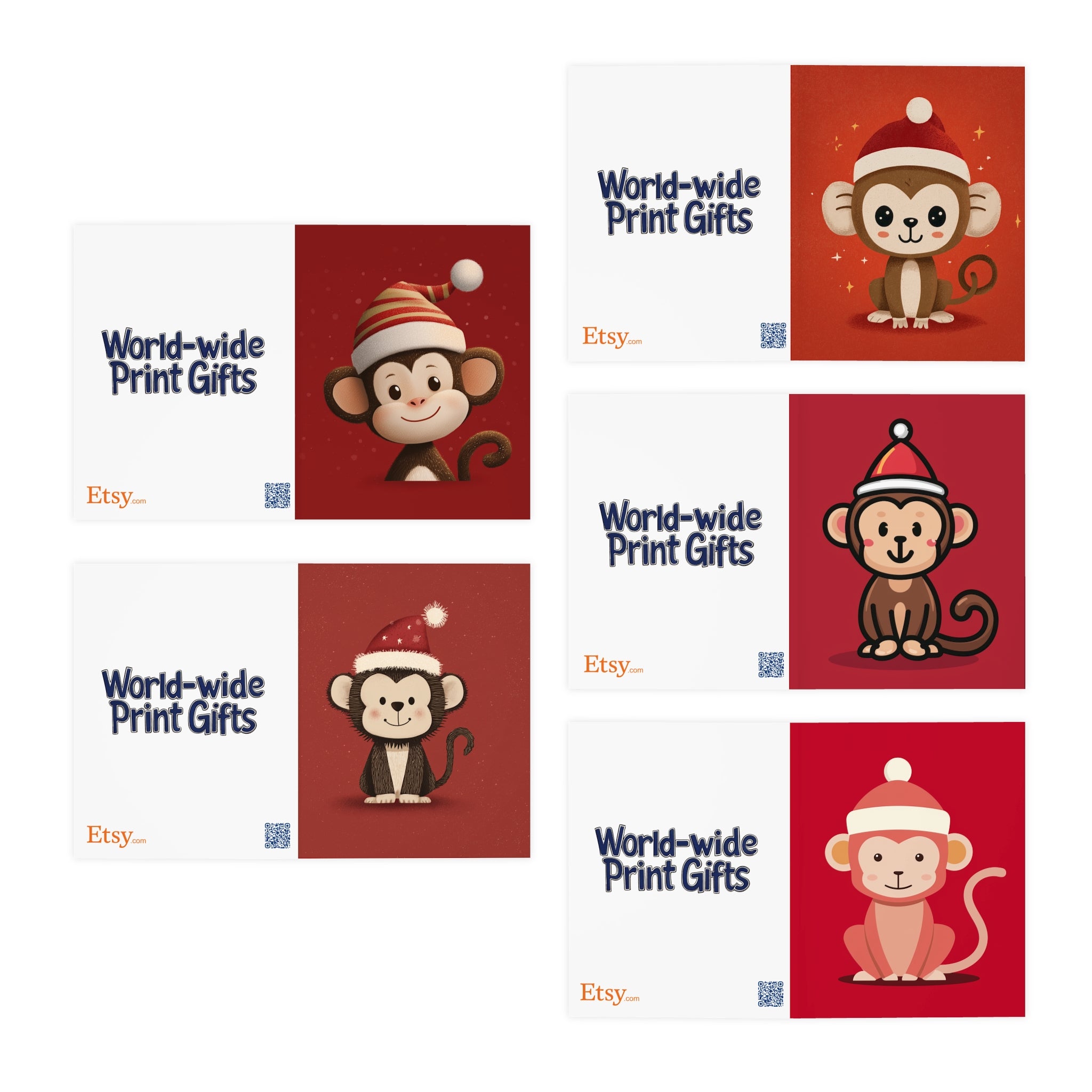 Cheerful Holiday Greeting Cards, Cute Monkey Cards for Christmas, Festive Note Cards, Animal-Themed Invitations, Fun Cards for Friends