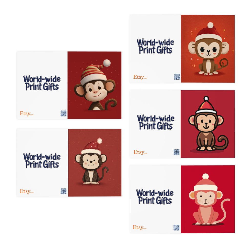 Cheerful Holiday Greeting Cards, Cute Monkey Cards for Christmas, Festive Note Cards, Animal-Themed Invitations, Fun Cards for Friends