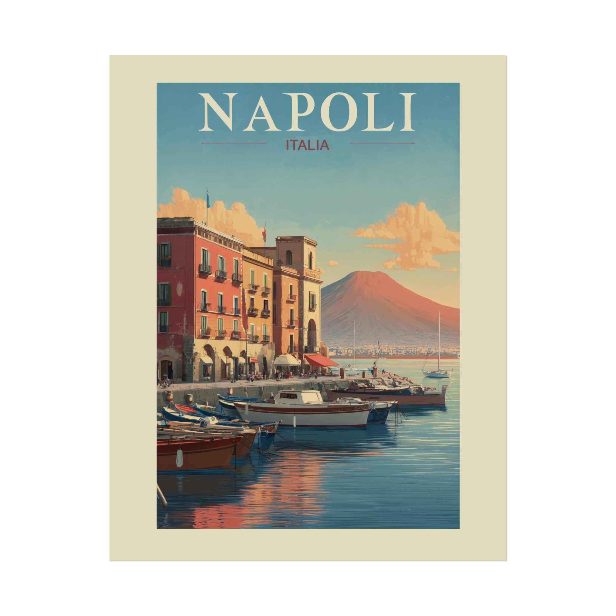 Naples Golden Hour: Vintage Italian Coastal Poster, Mediterranean Waterfront Landscape   |    Custom Orders Available