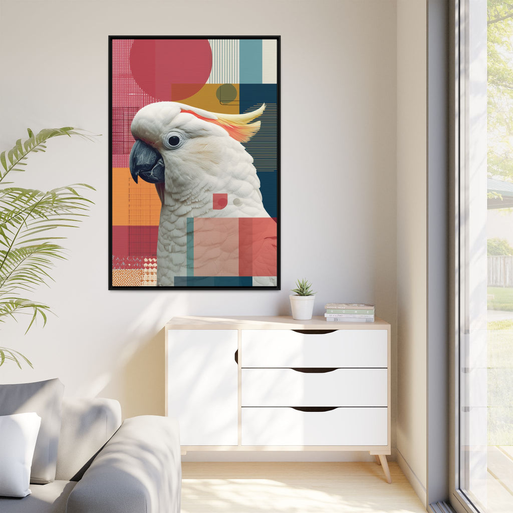 Framed Print, Cockatoo Abstract Geometric Wall Art, Matte Canvas, Colorful Bird Poster, Modern Home Decor, Tropical Animal Painting, Unique
