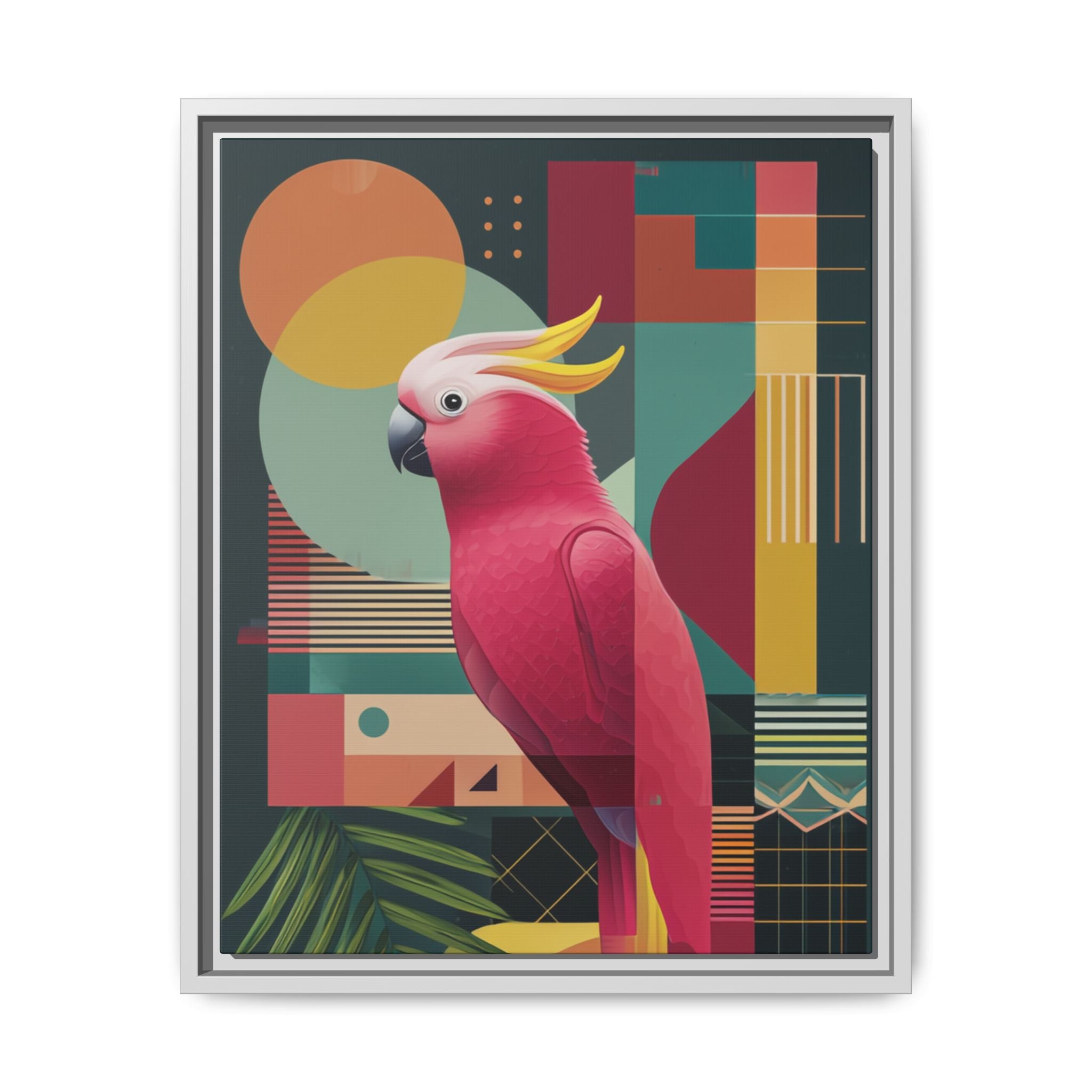 Cockatoo in Geometric Bloom: Mid-Century Modern Art, Tropical Abstract Design   |    Custom Orders Available